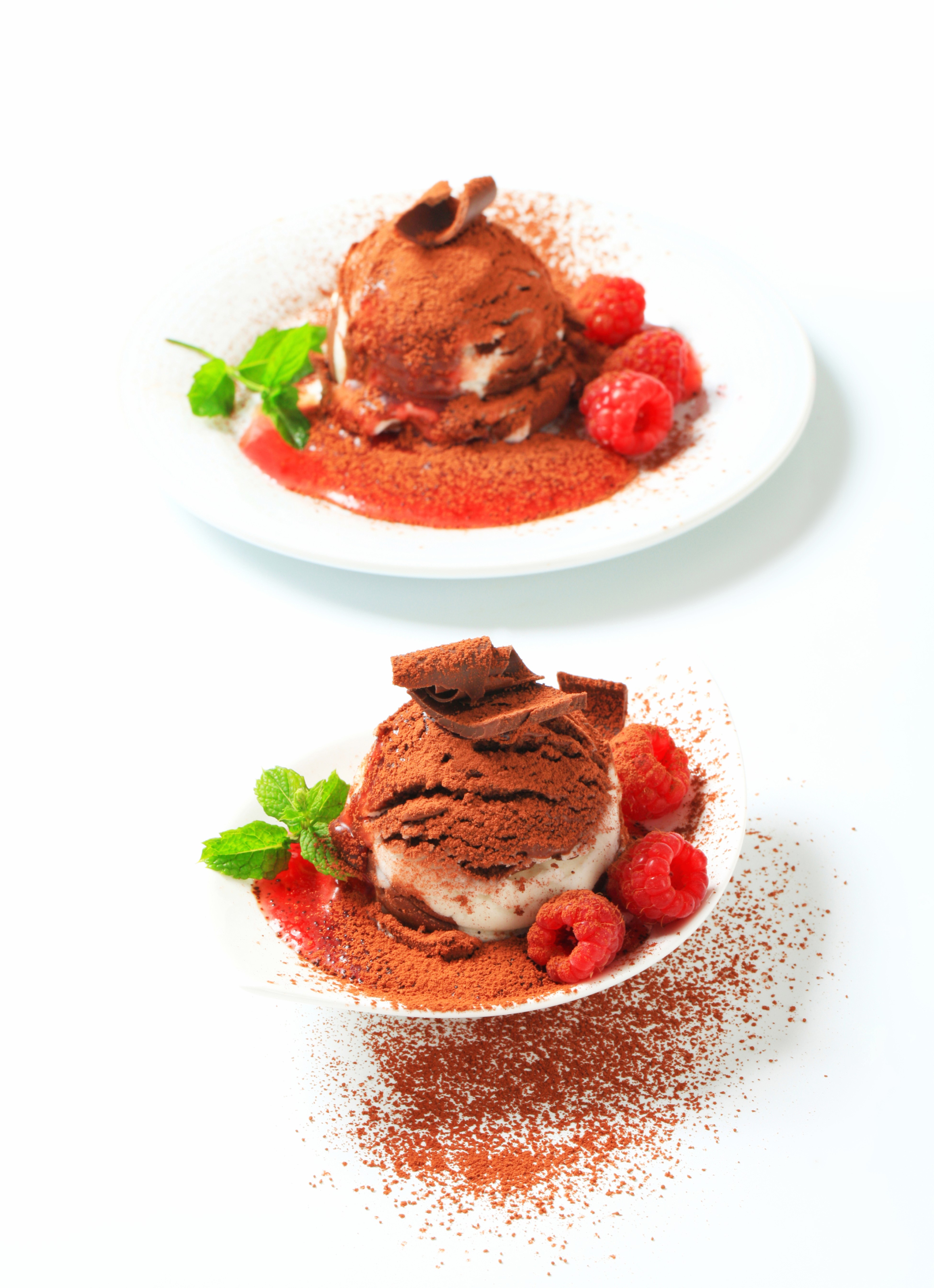 Chocolate ice cream with raspberries and mint HD Phone Wallpaper