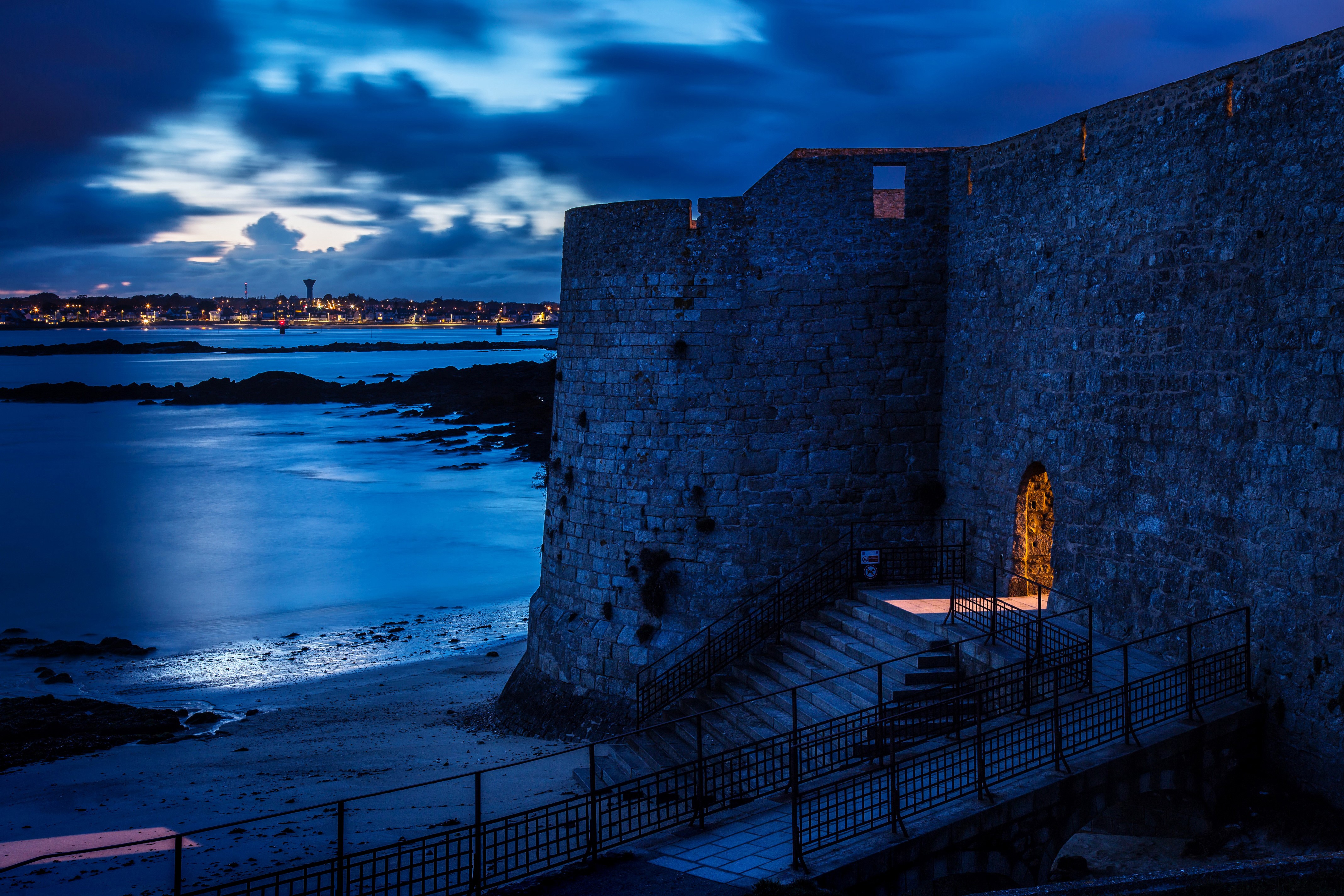 Fortress at Dusk in Port-Louis, Brittany, France HD Wallpaper