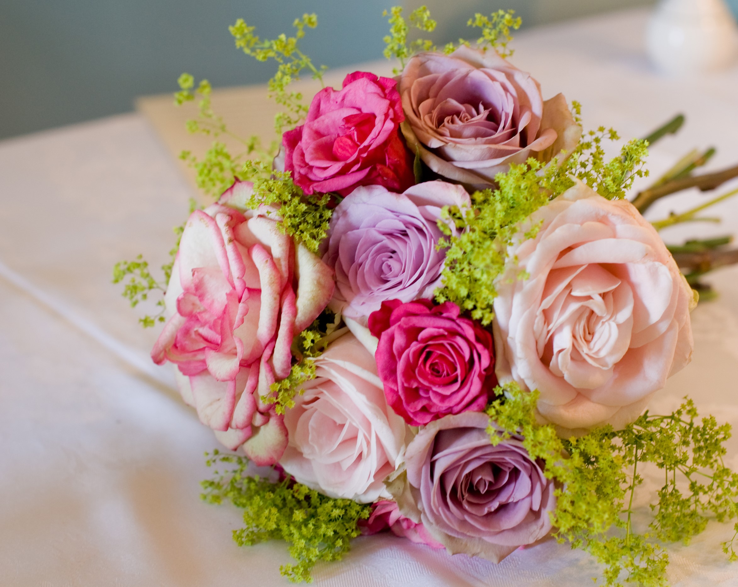 Multicolor rose bouquet with green accents HD Wallpaper