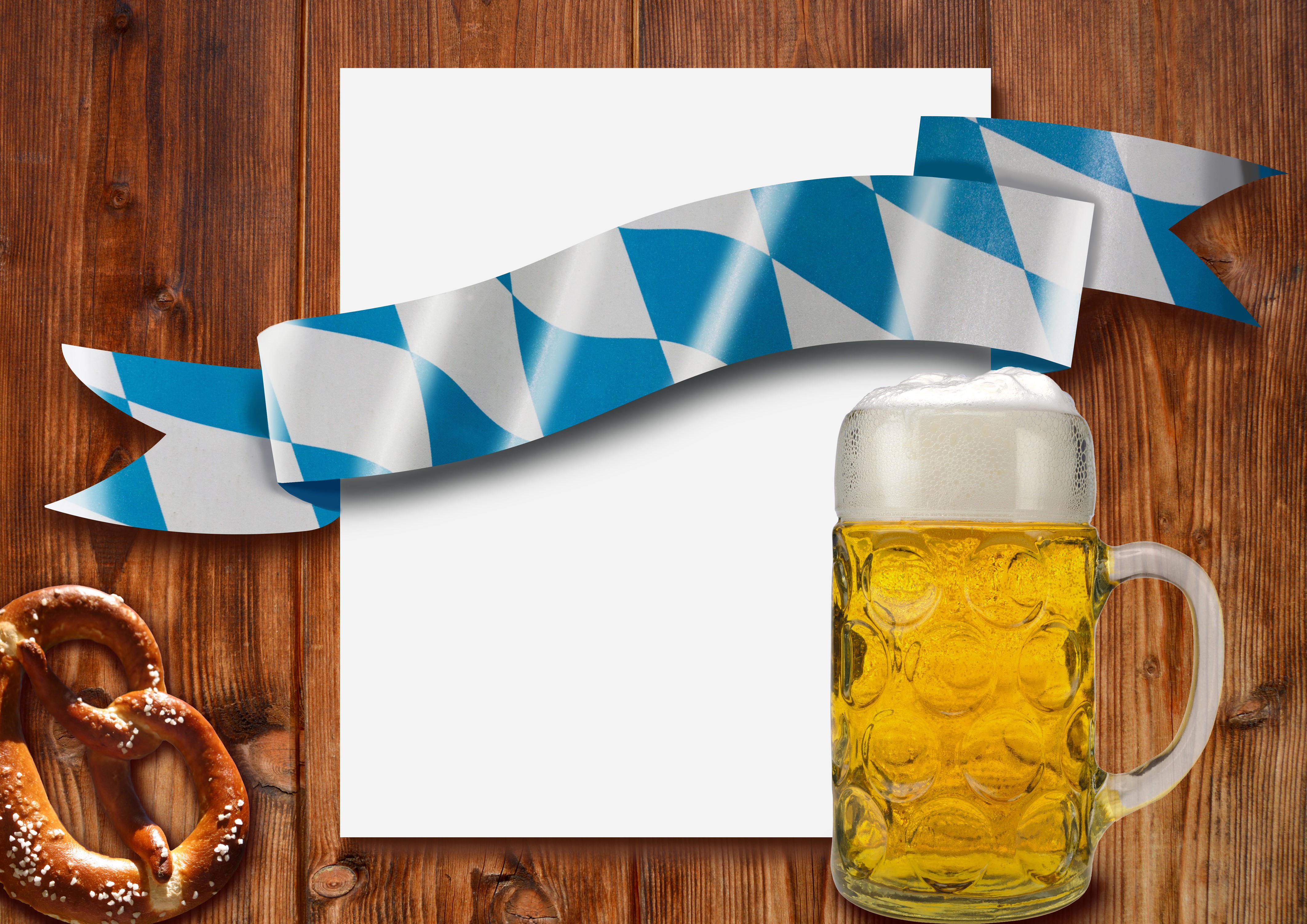 Beer Mug and Pretzel with Bavarian Ribbon HD Wallpaper