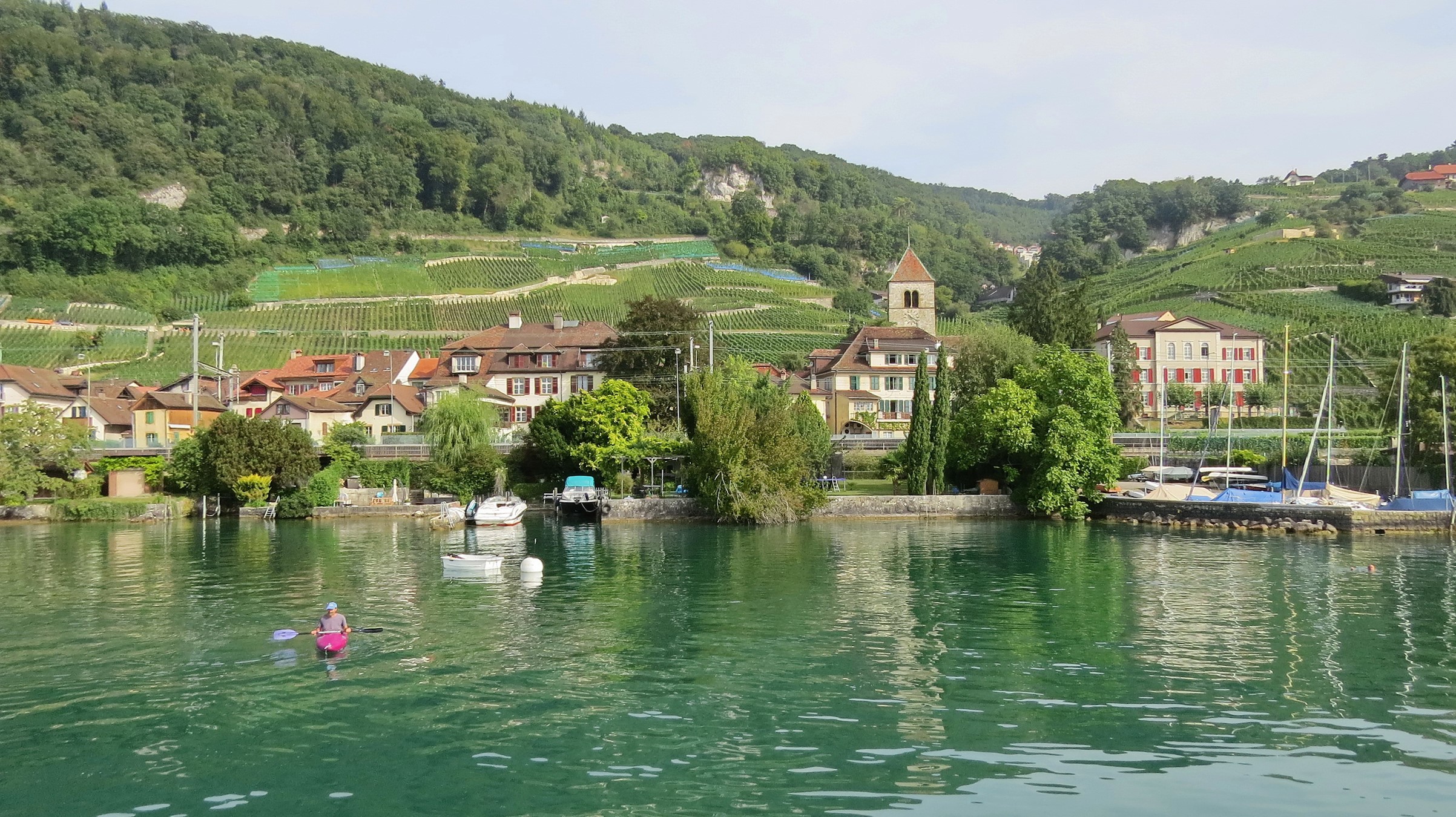 Kayaker on Lake Biel near Twann, Switzerland HD Wallpaper