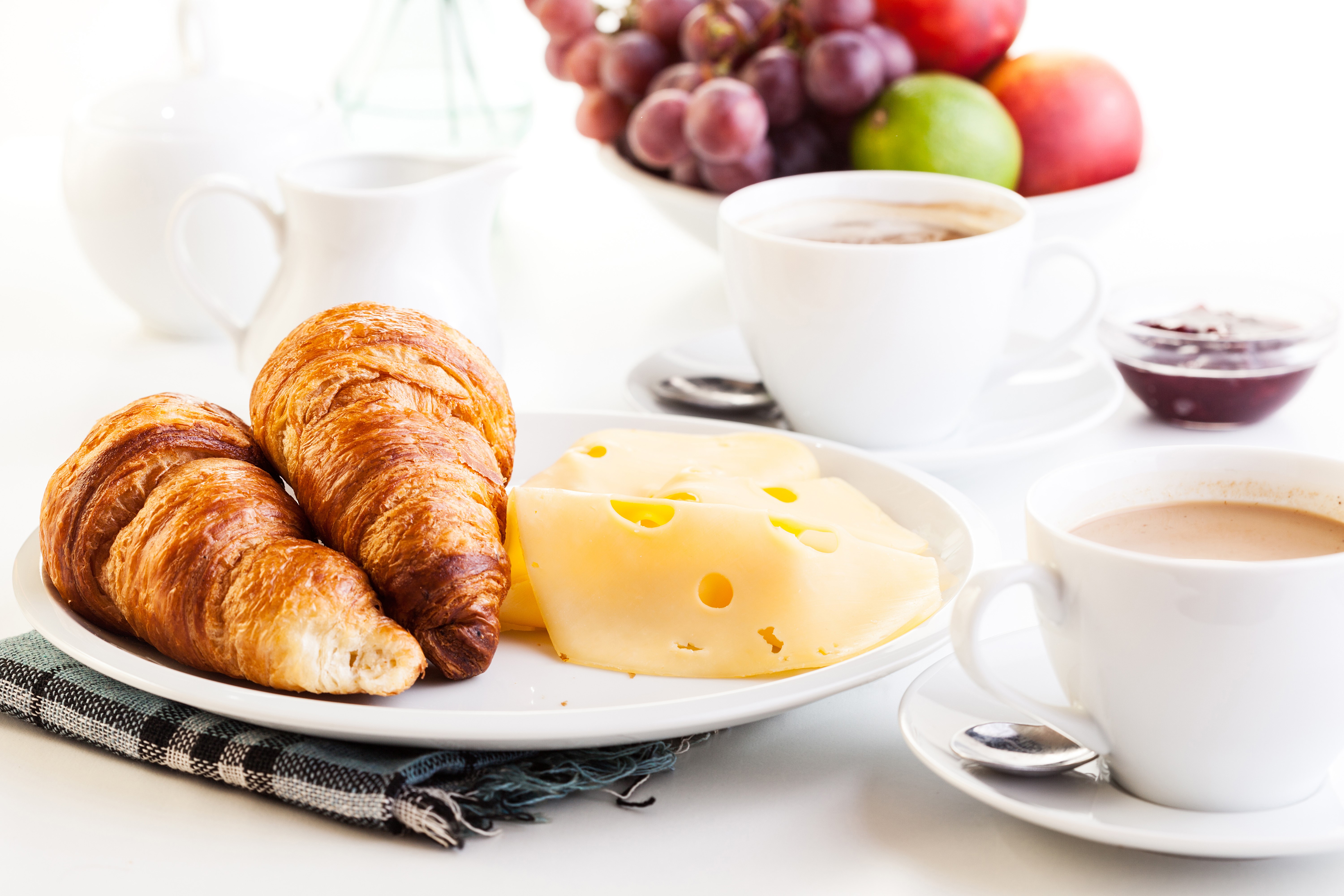 Breakfast with Croissants, Cheese, and Coffee HD Wallpaper