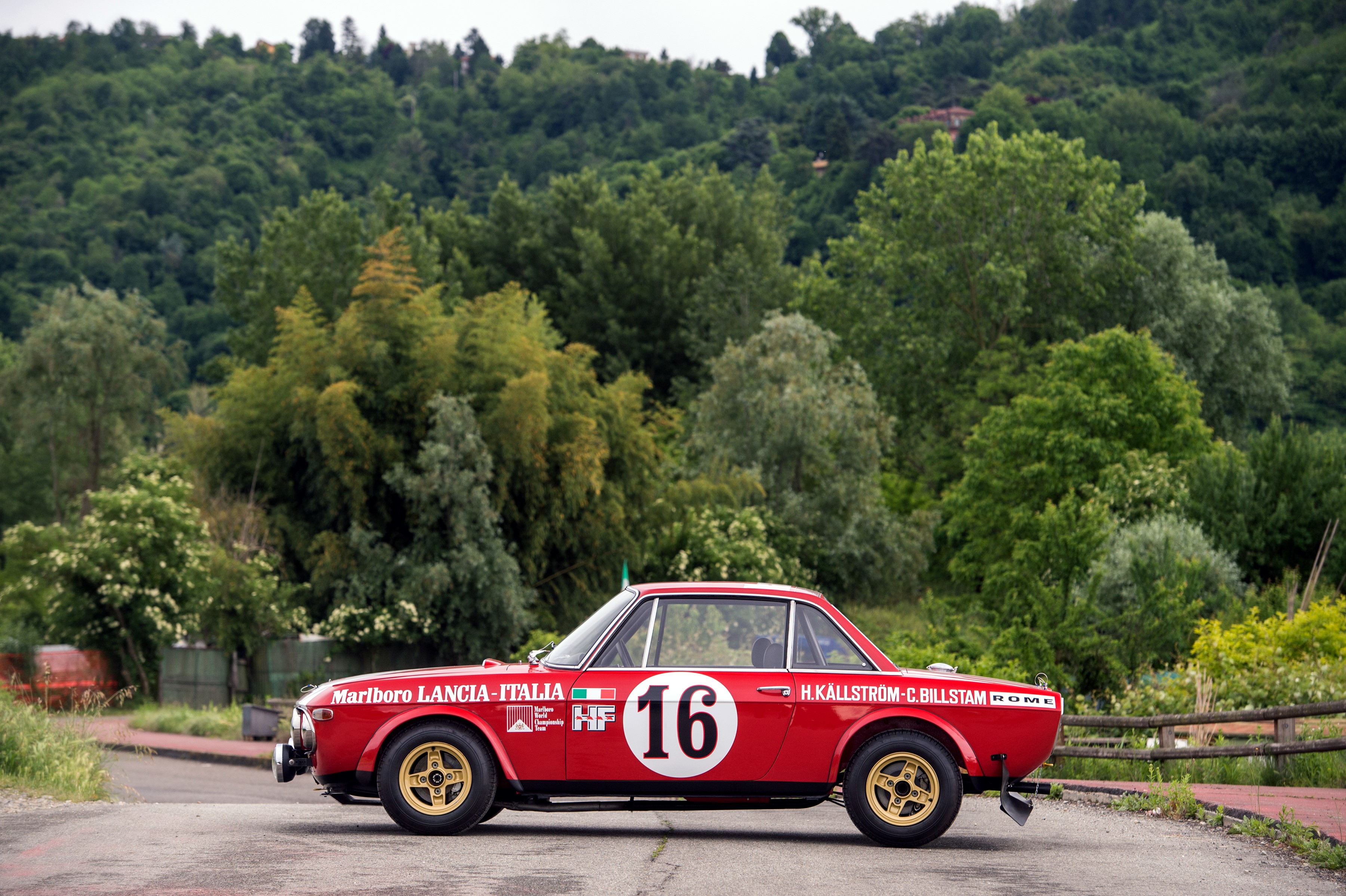 Red Lancia Fulvia HF with number 16 HD Wallpaper