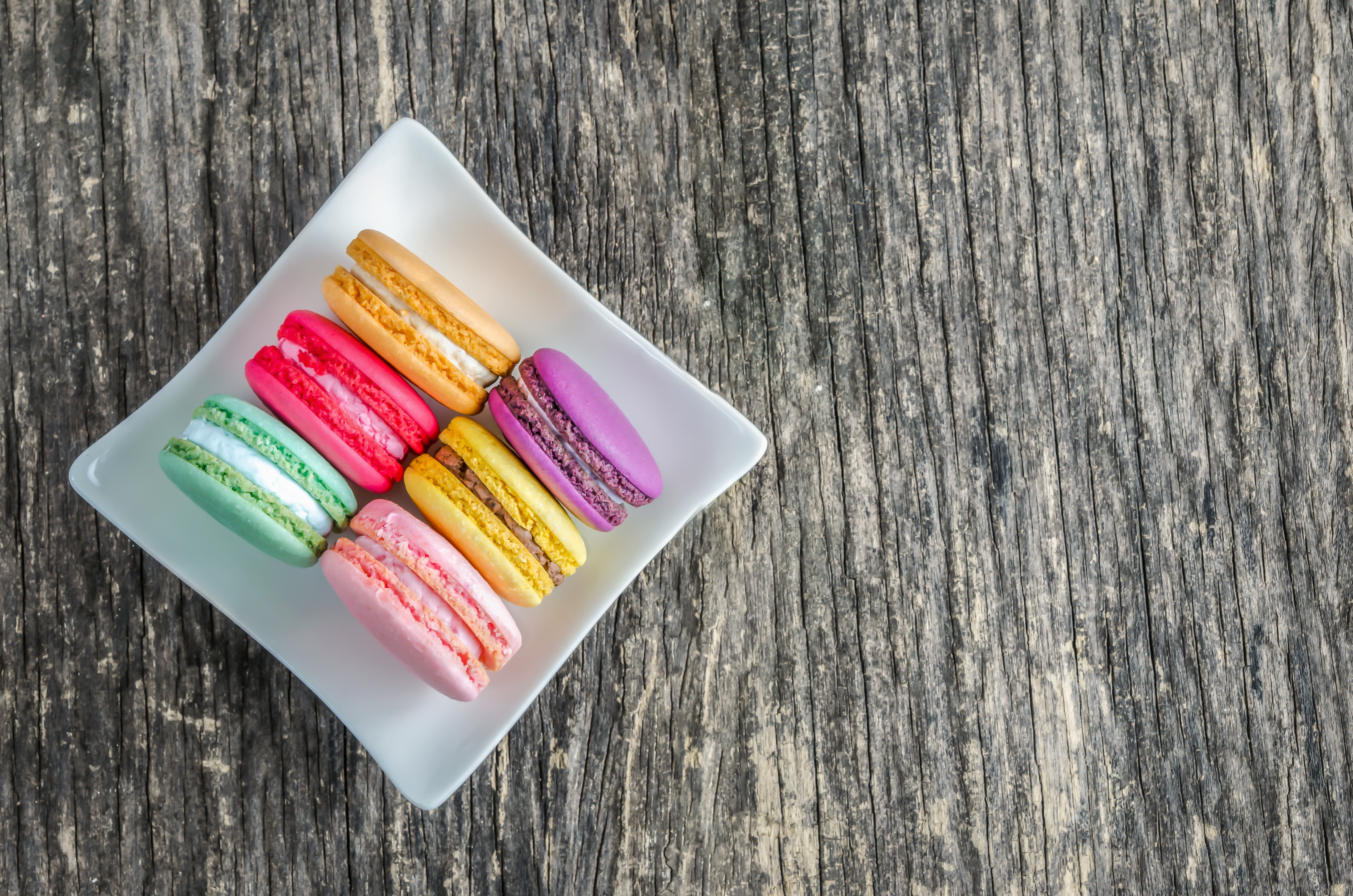 Colorful Macarons on a White Plate HD Wallpaper