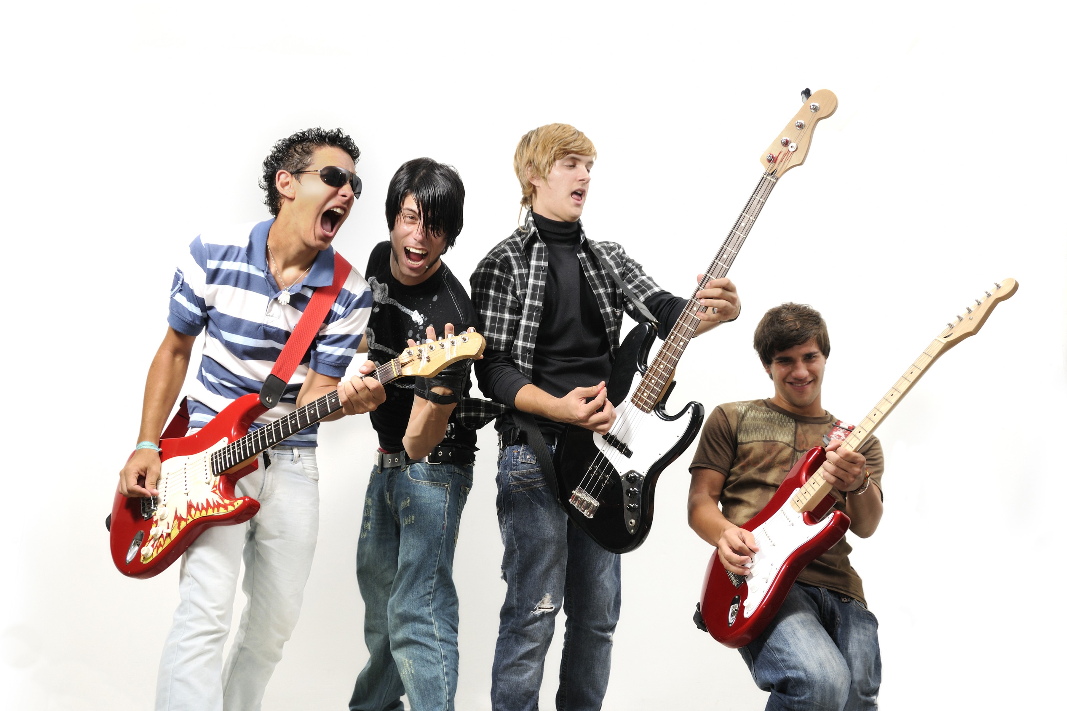 Four young men playing guitars HD Wallpaper