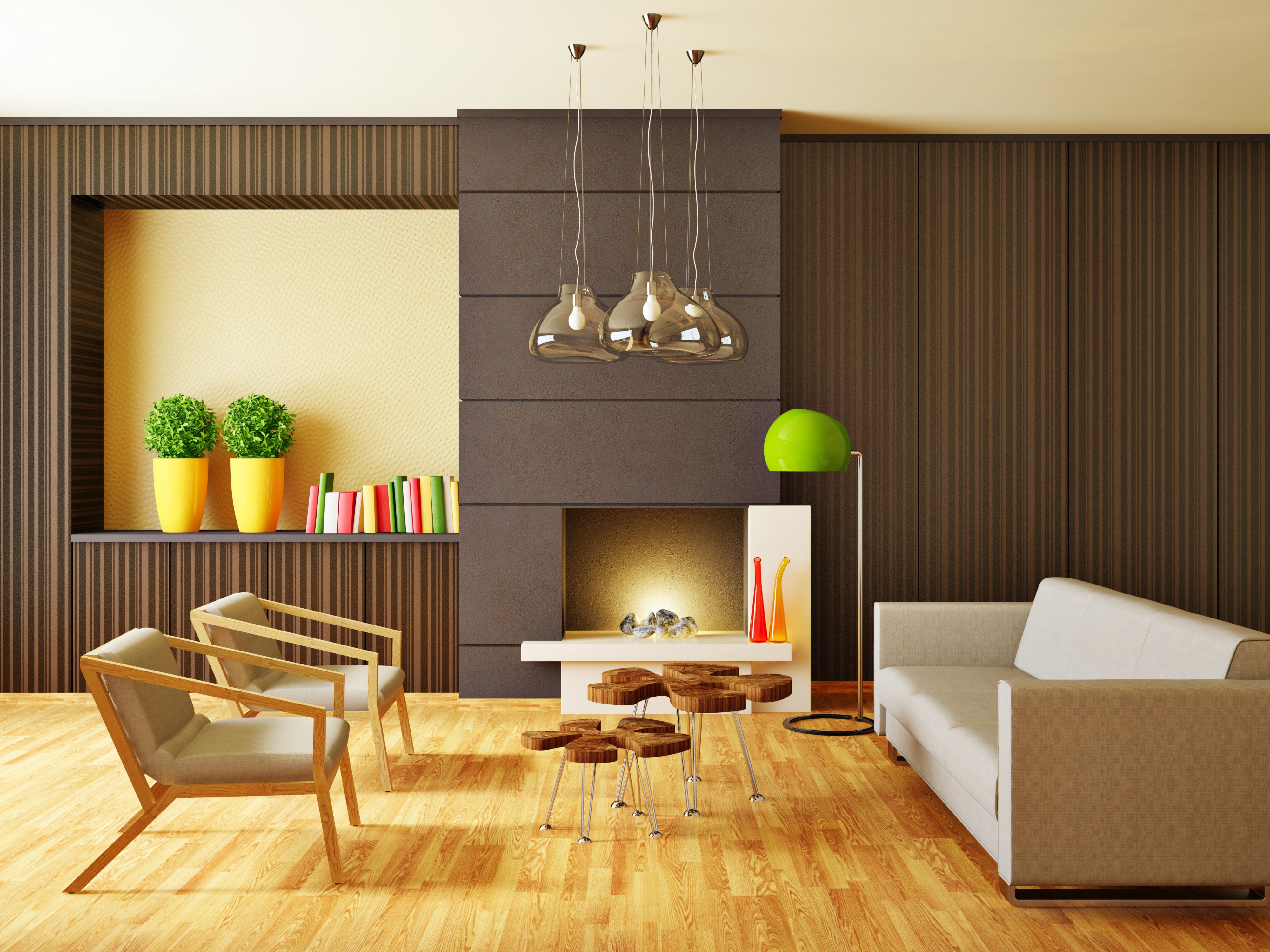 Modern Living Room with Sofa and Armchairs HD Wallpaper