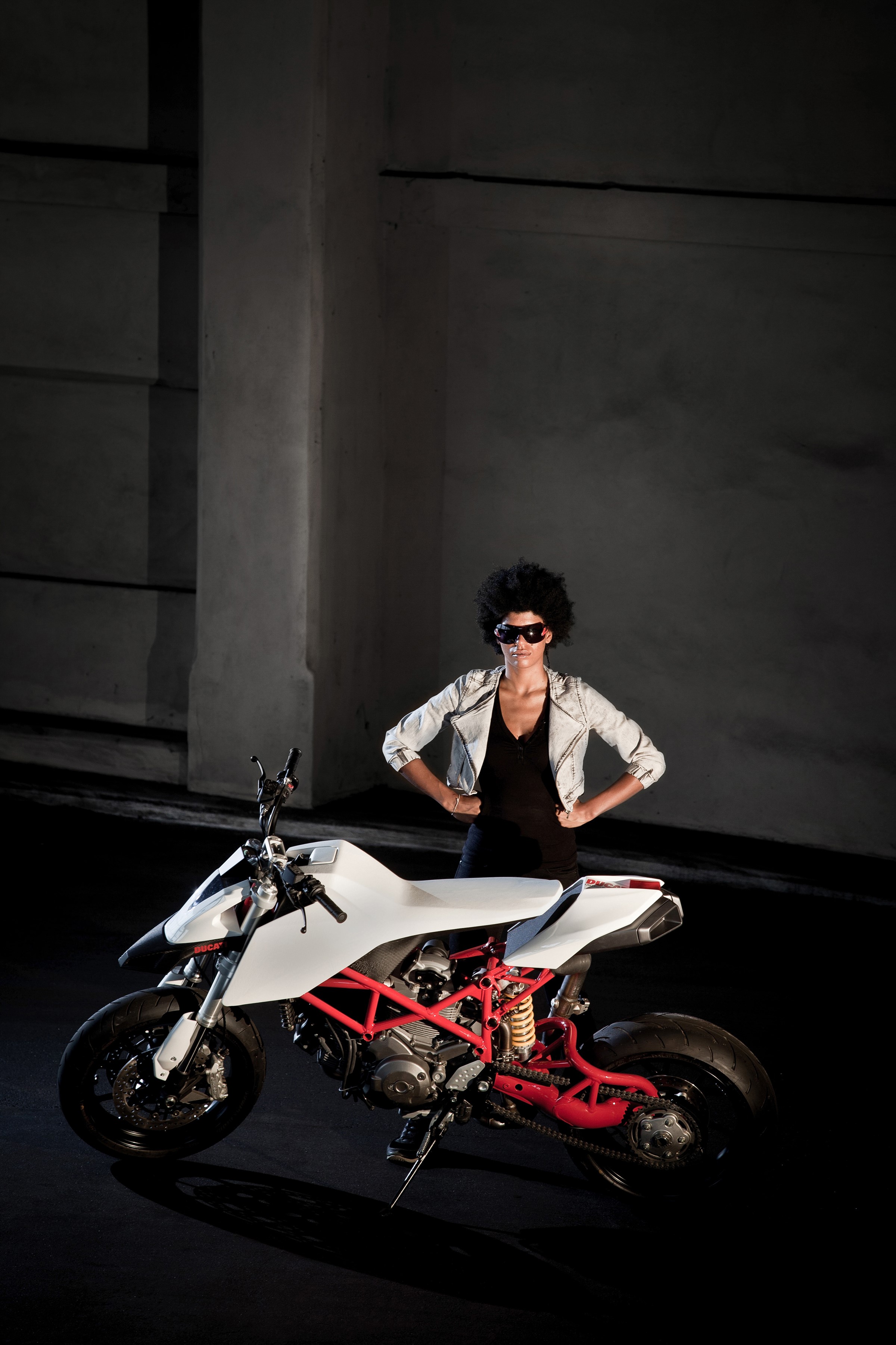 Woman with Ducati motorcycle HD Phone Wallpaper