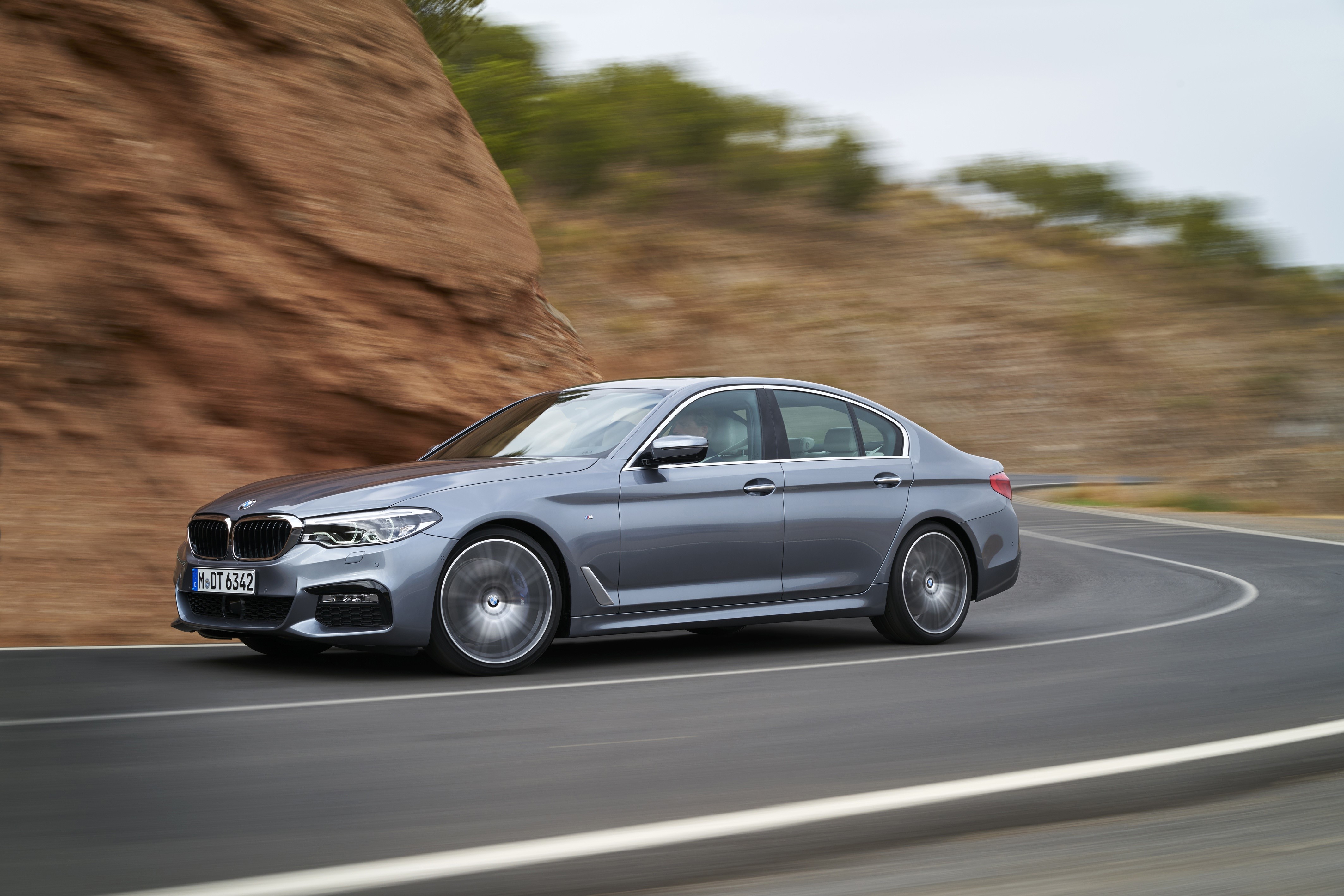 Grey BMW 5-series G30 540i Sedan in Motion HD Wallpaper
