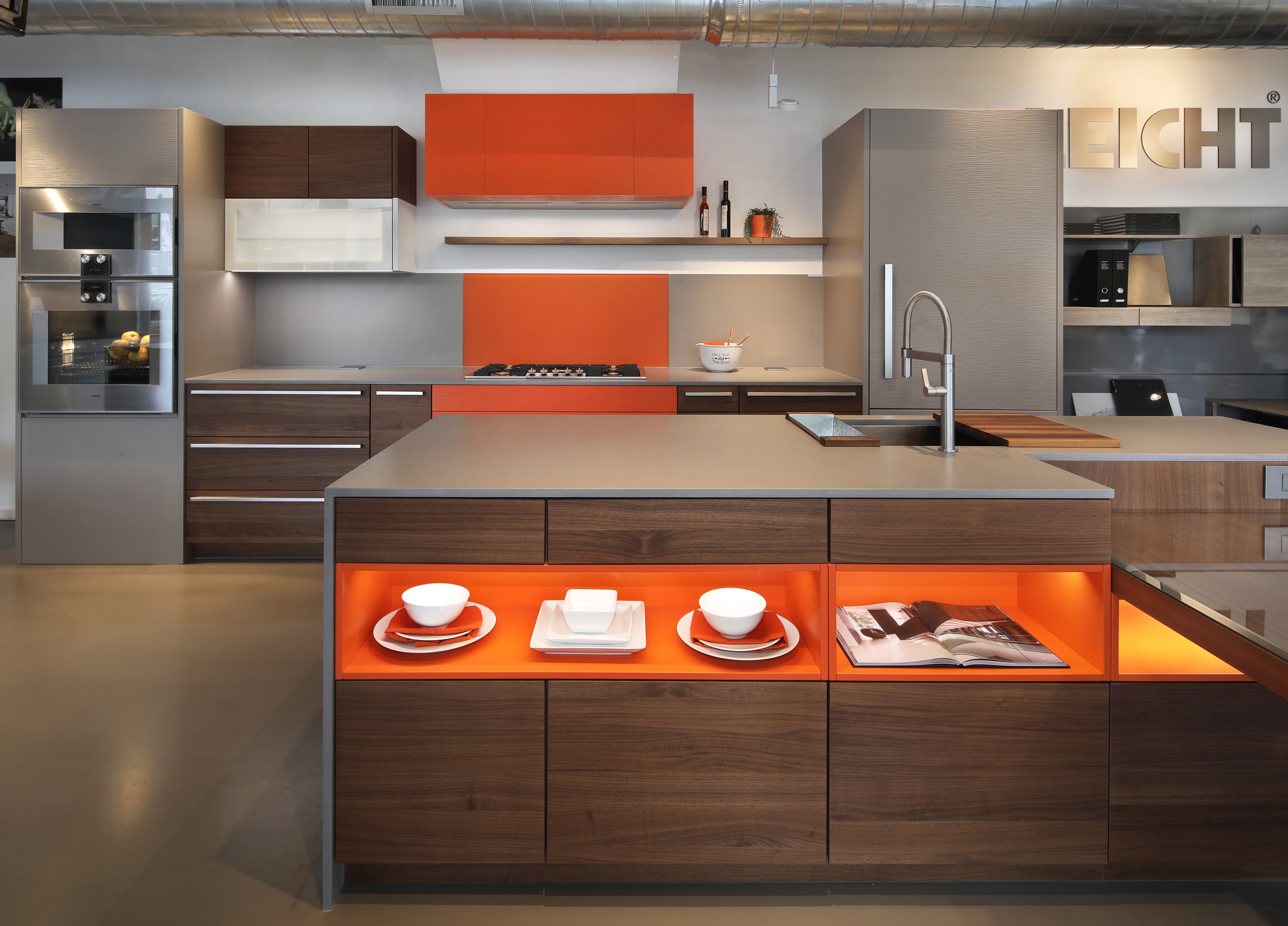 Modern Kitchen Design with Orange Accents HD Wallpaper