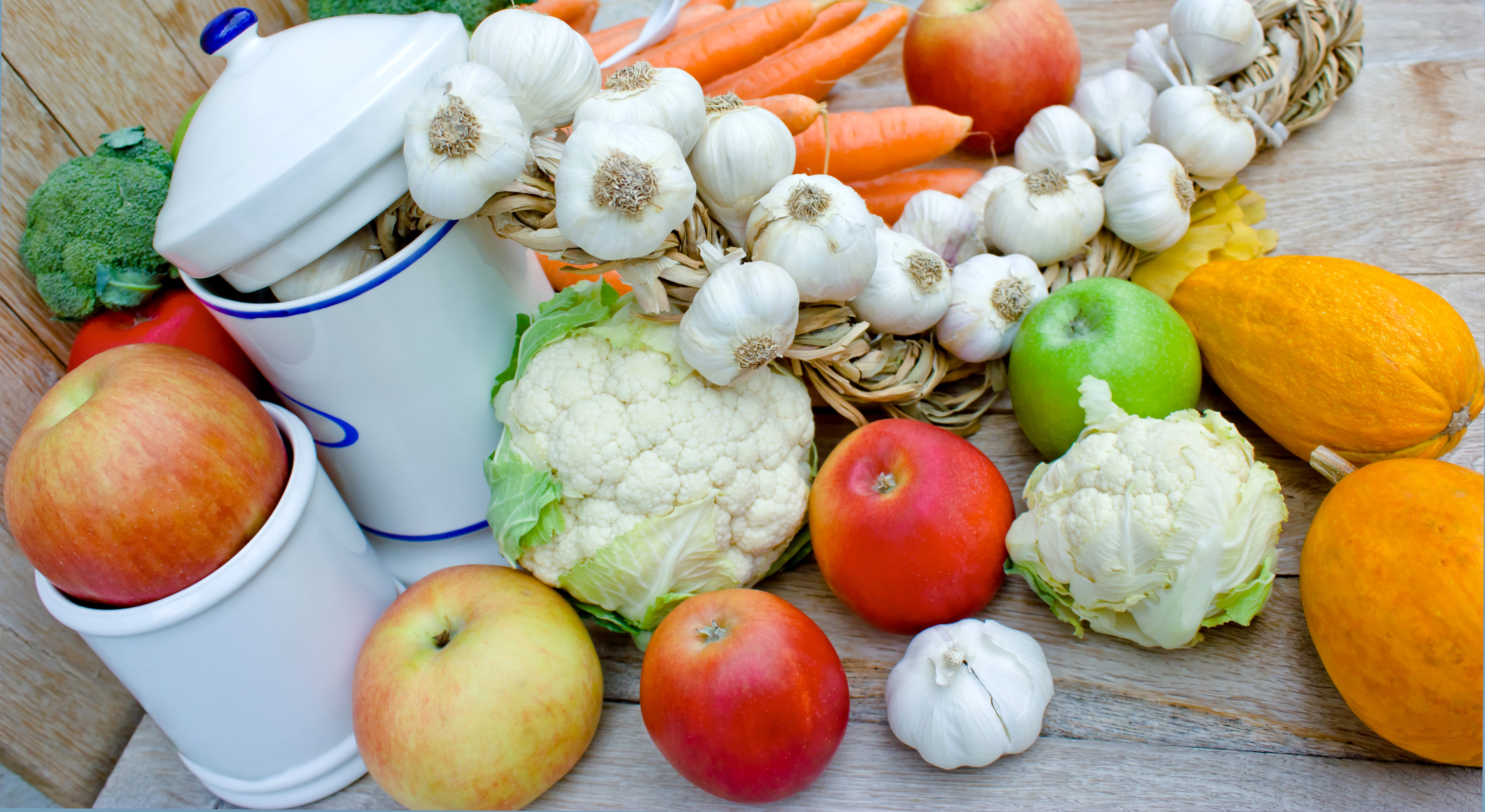 Vegetables and Fruits with Garlic and Apples HD Wallpaper