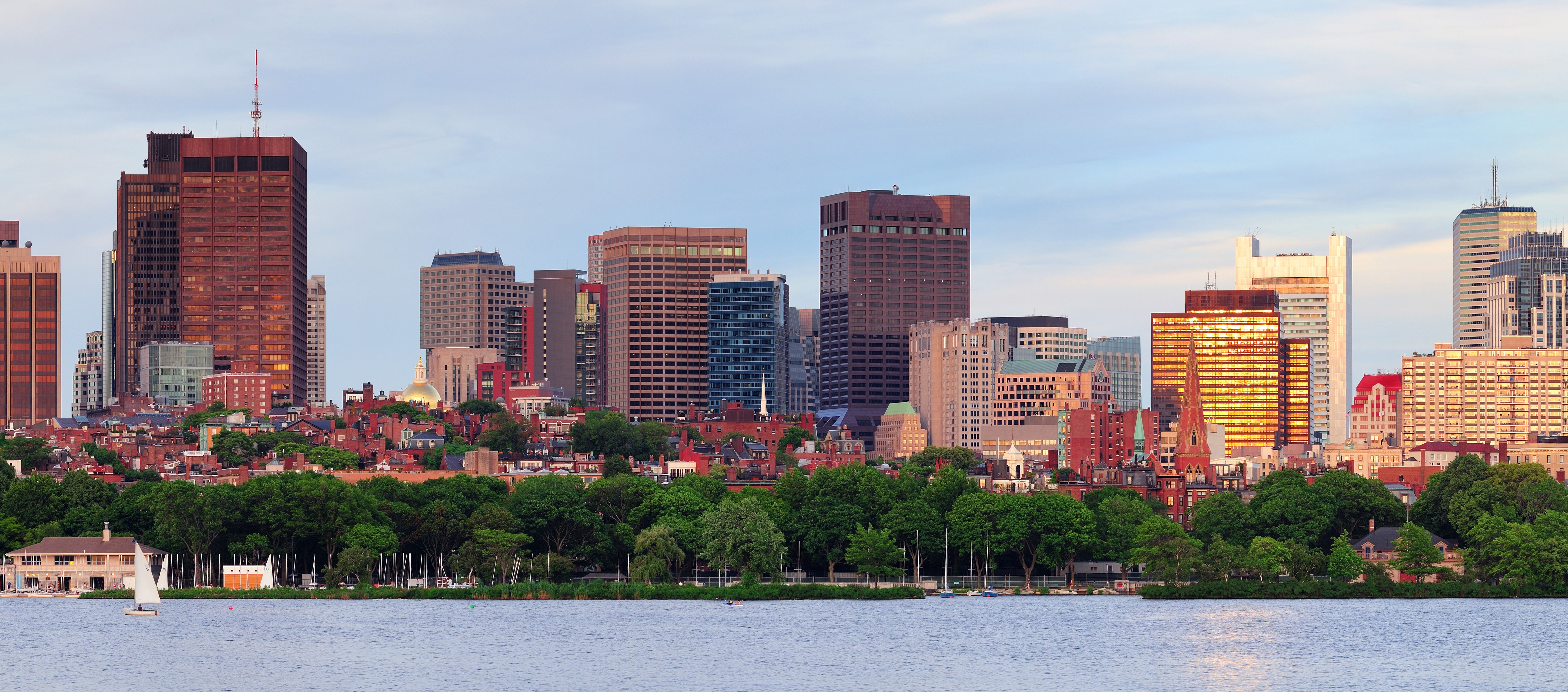 Boston skyline with sailboats on the water HD Wallpaper