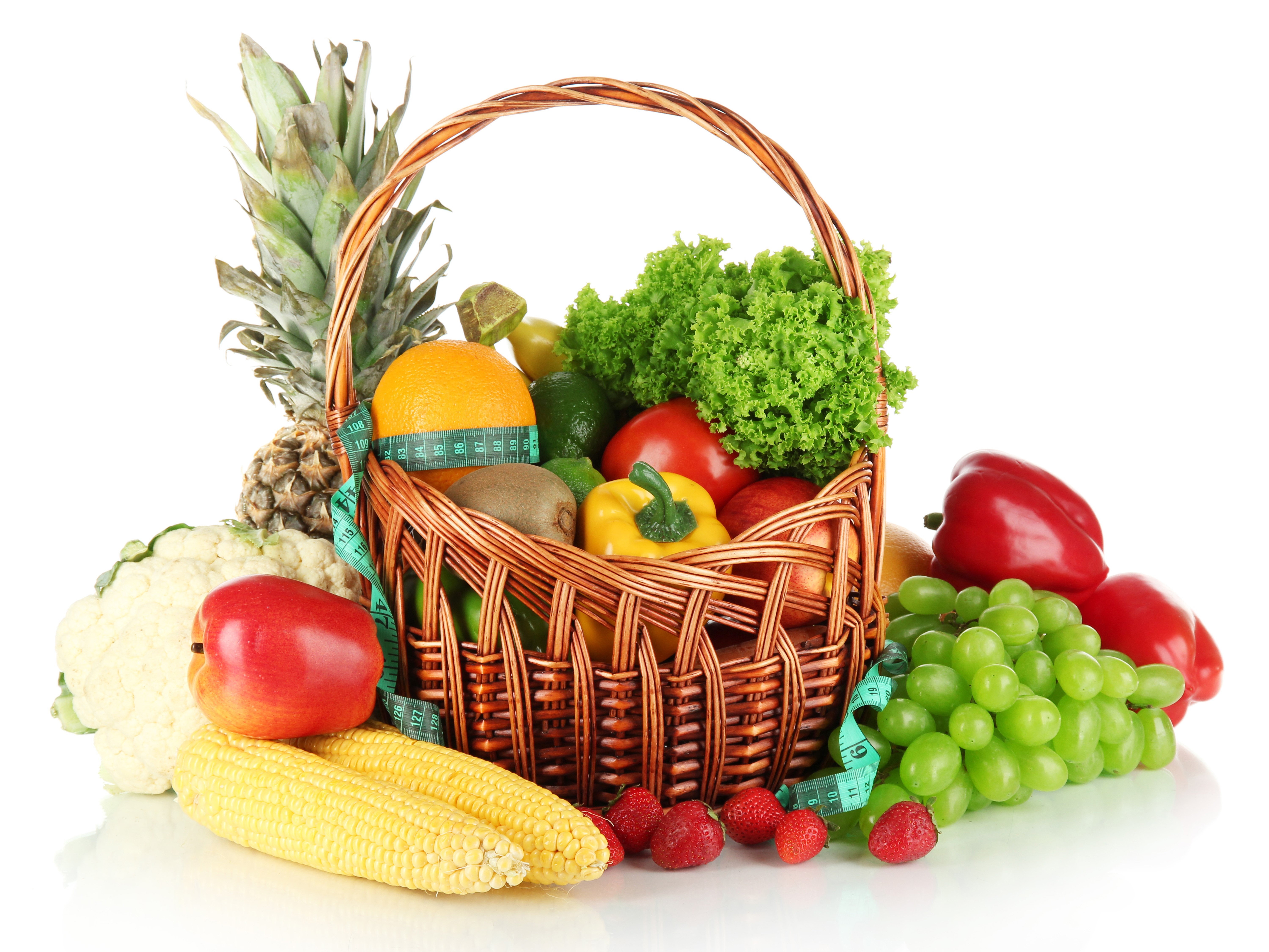 Fruit and Vegetables in a Wicker Basket HD Wallpaper