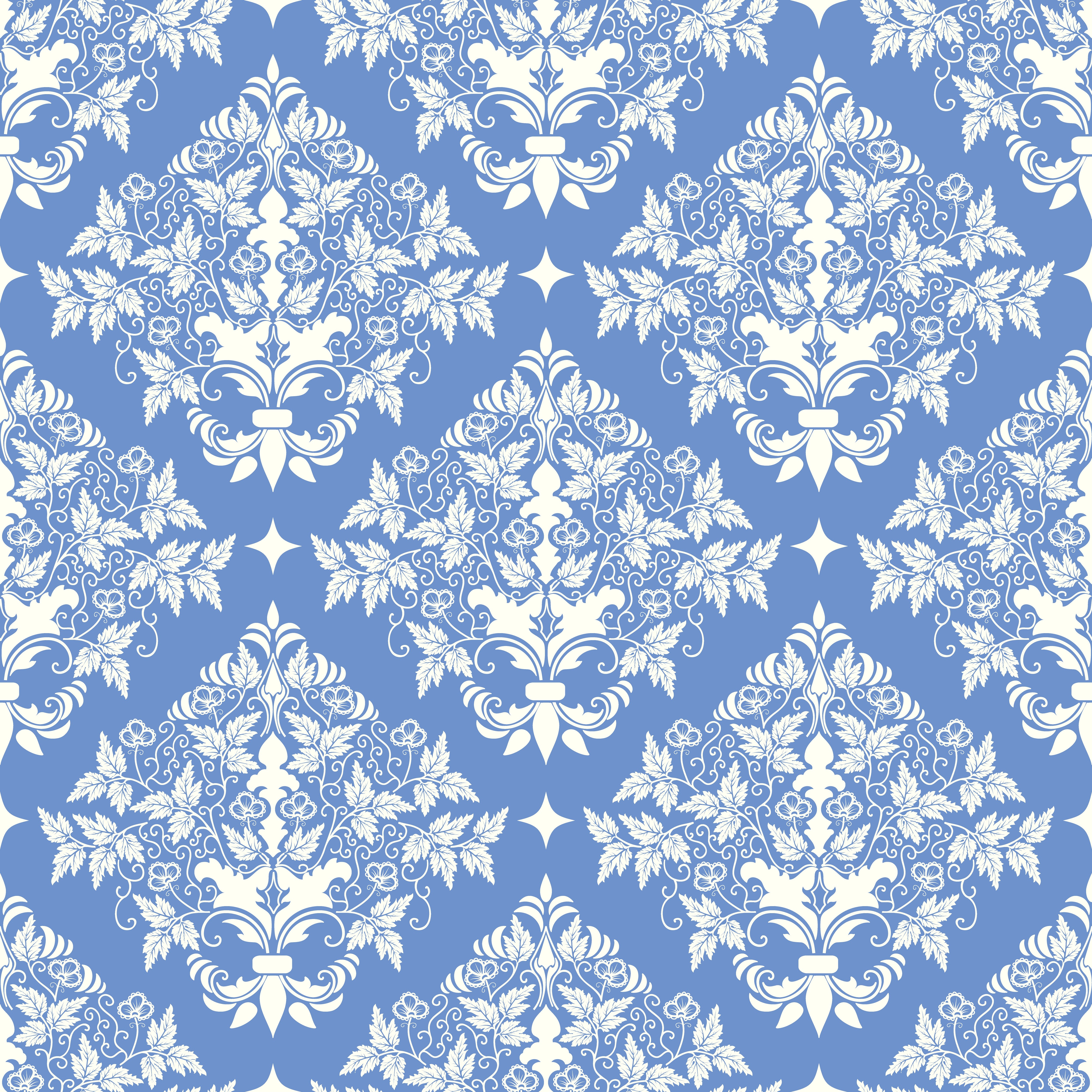White damask pattern on blue background HD Wallpaper