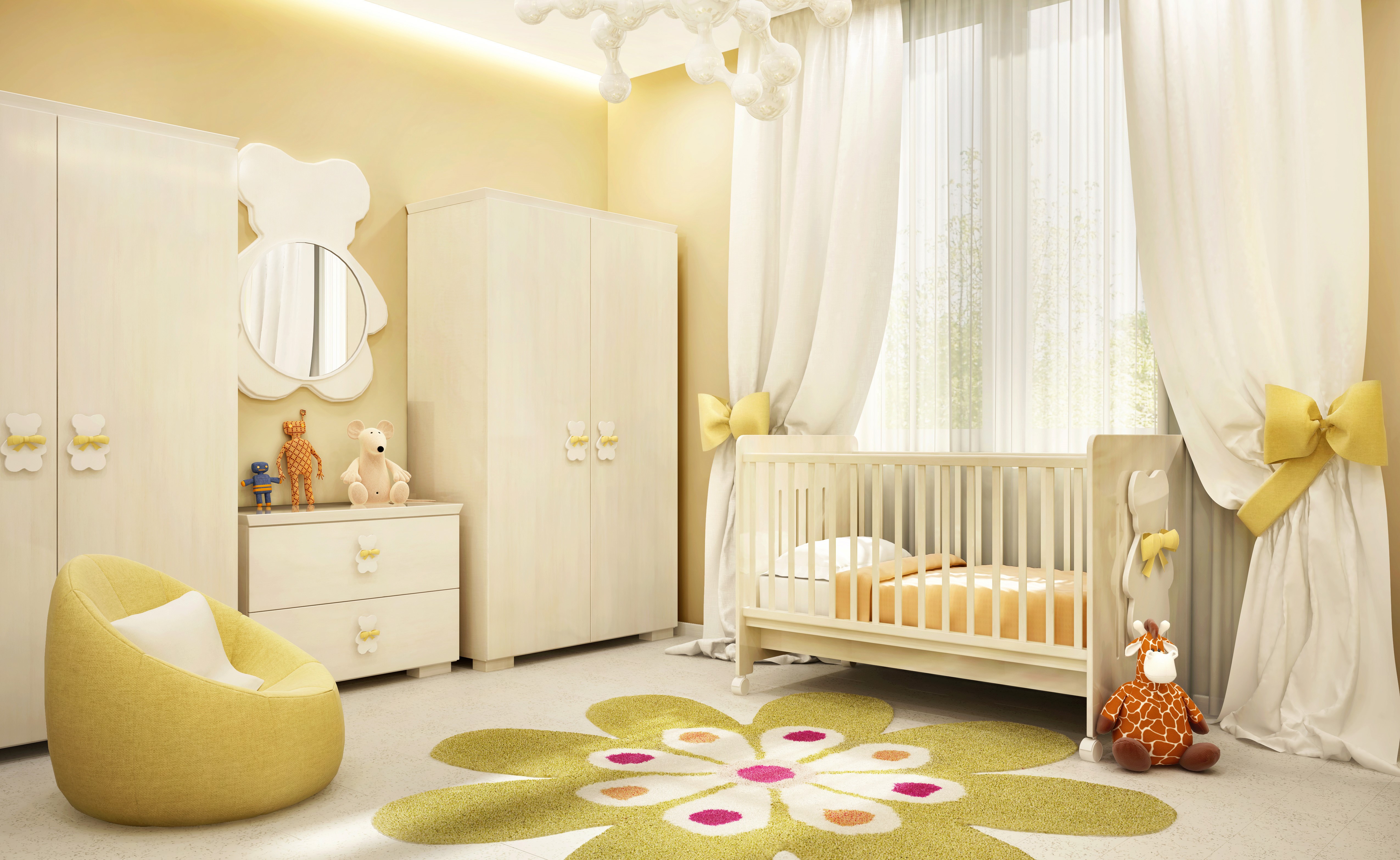 Children's room interior with crib and toys HD Wallpaper