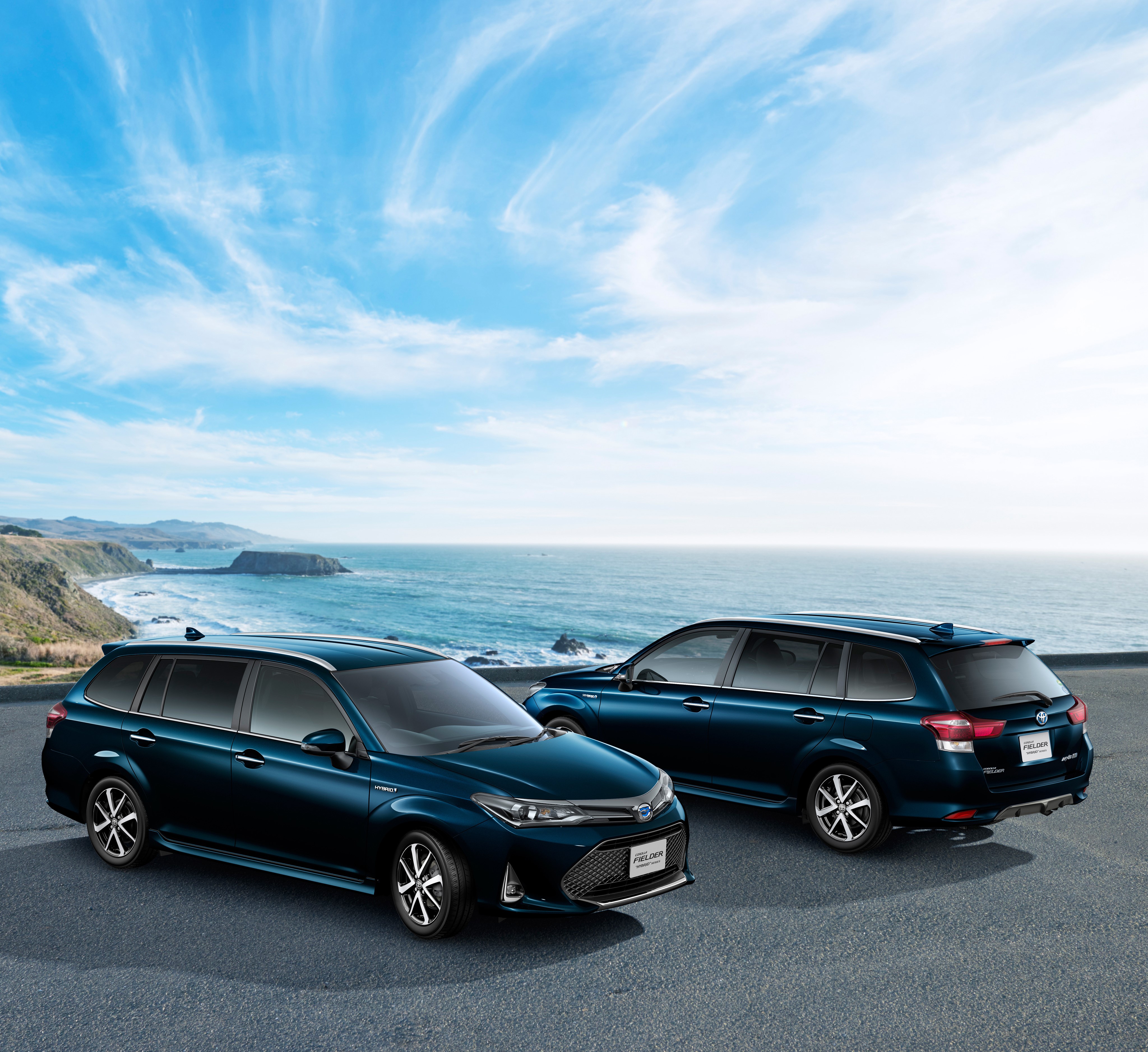 4K Two Blue Toyota Cars by the Ocean HD Wallpaper