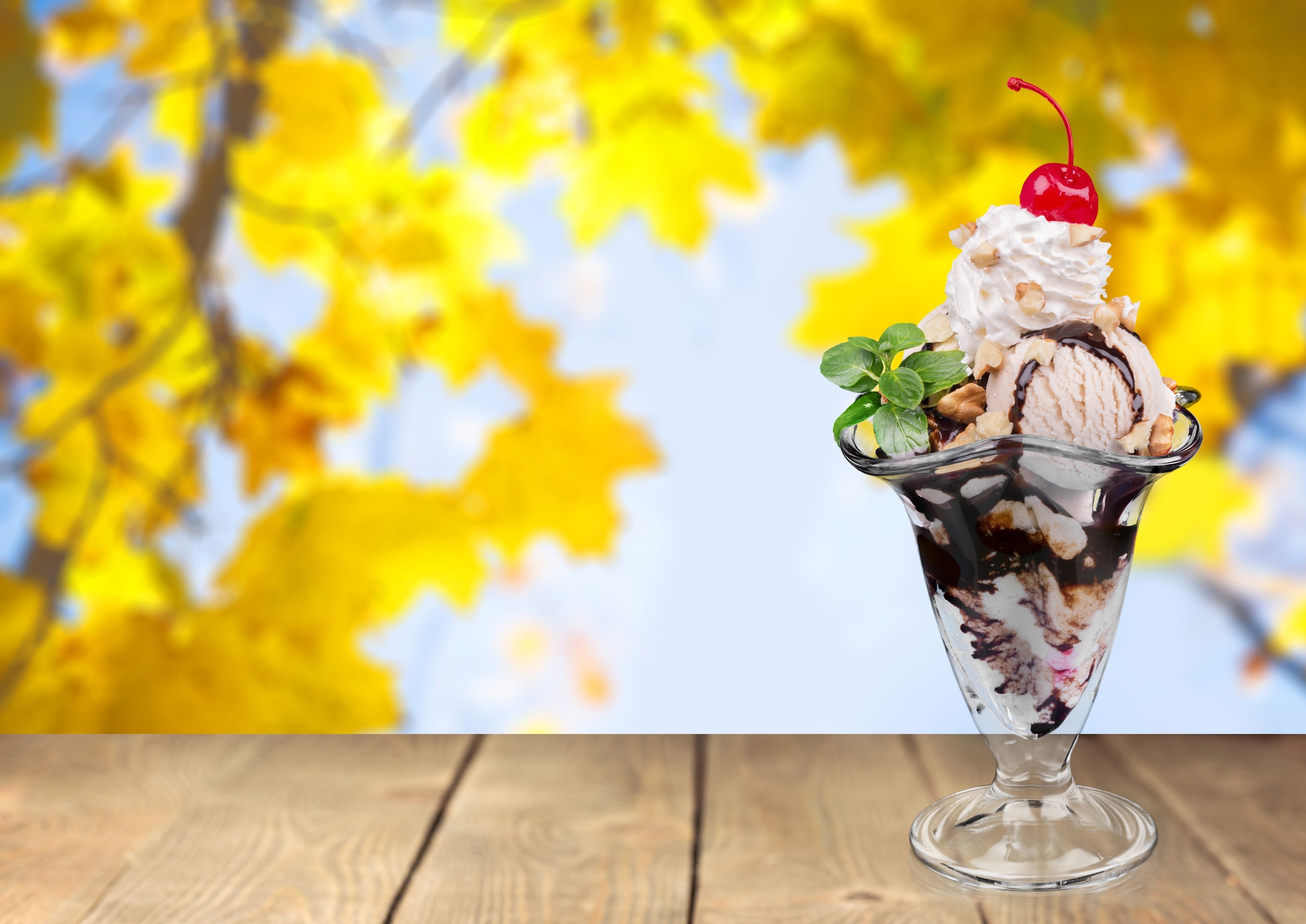Ice cream sundae with cherry and whipped cream HD Wallpaper