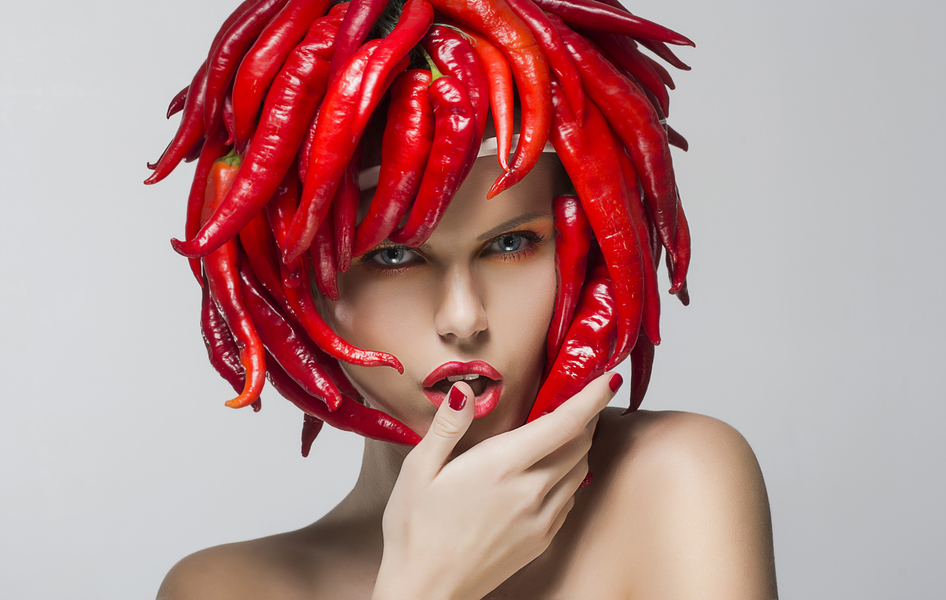 Woman with red chili pepper hair HD Wallpaper