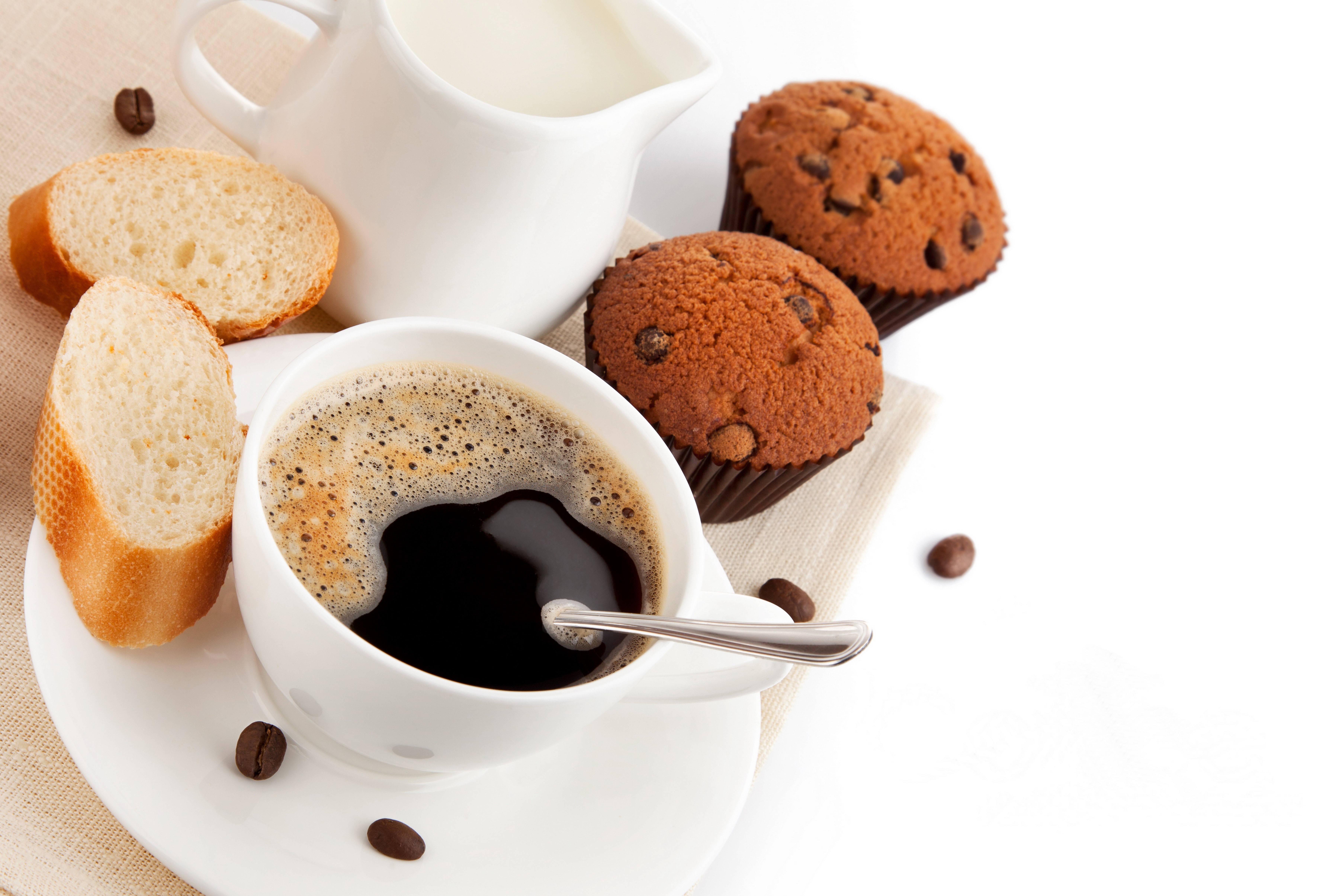 Coffee, Bread, and Muffins with Milk HD Wallpaper