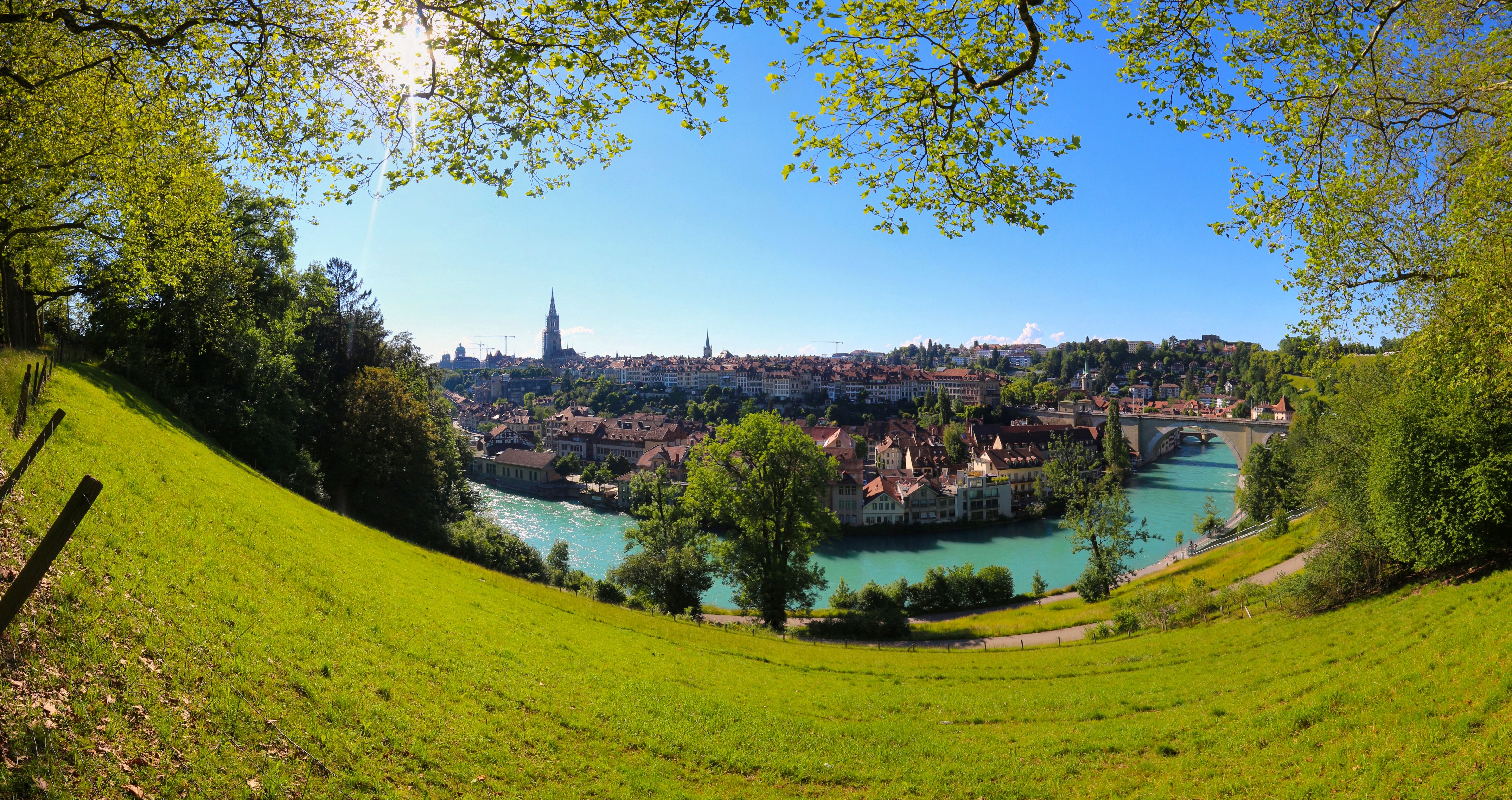 Bern, Switzerland with Aare River and Grasslands HD Wallpaper