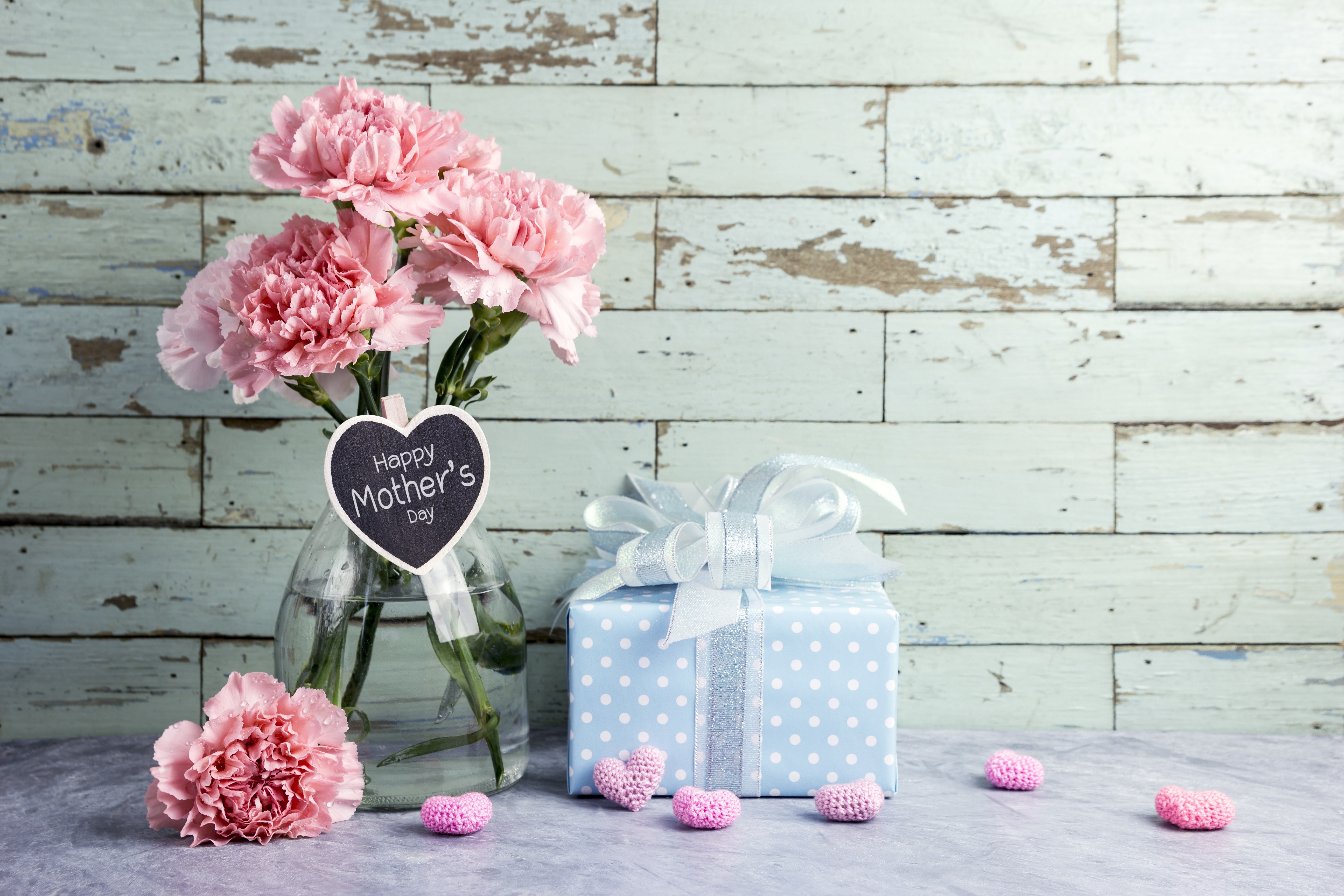 Mother's Day Carnations and Gift HD Wallpaper