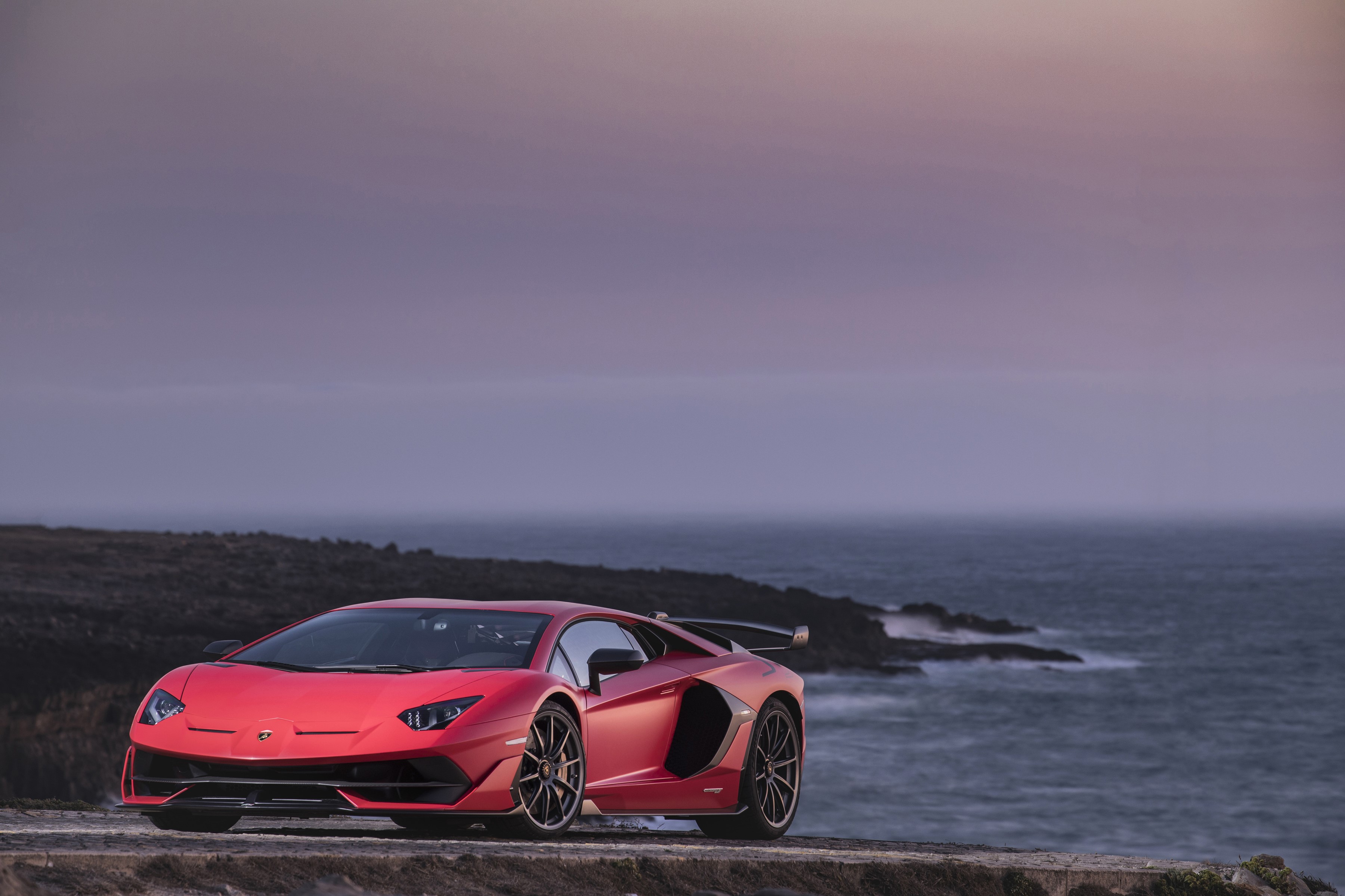 Red Lamborghini Aventador SVJ by the Ocean HD Wallpaper