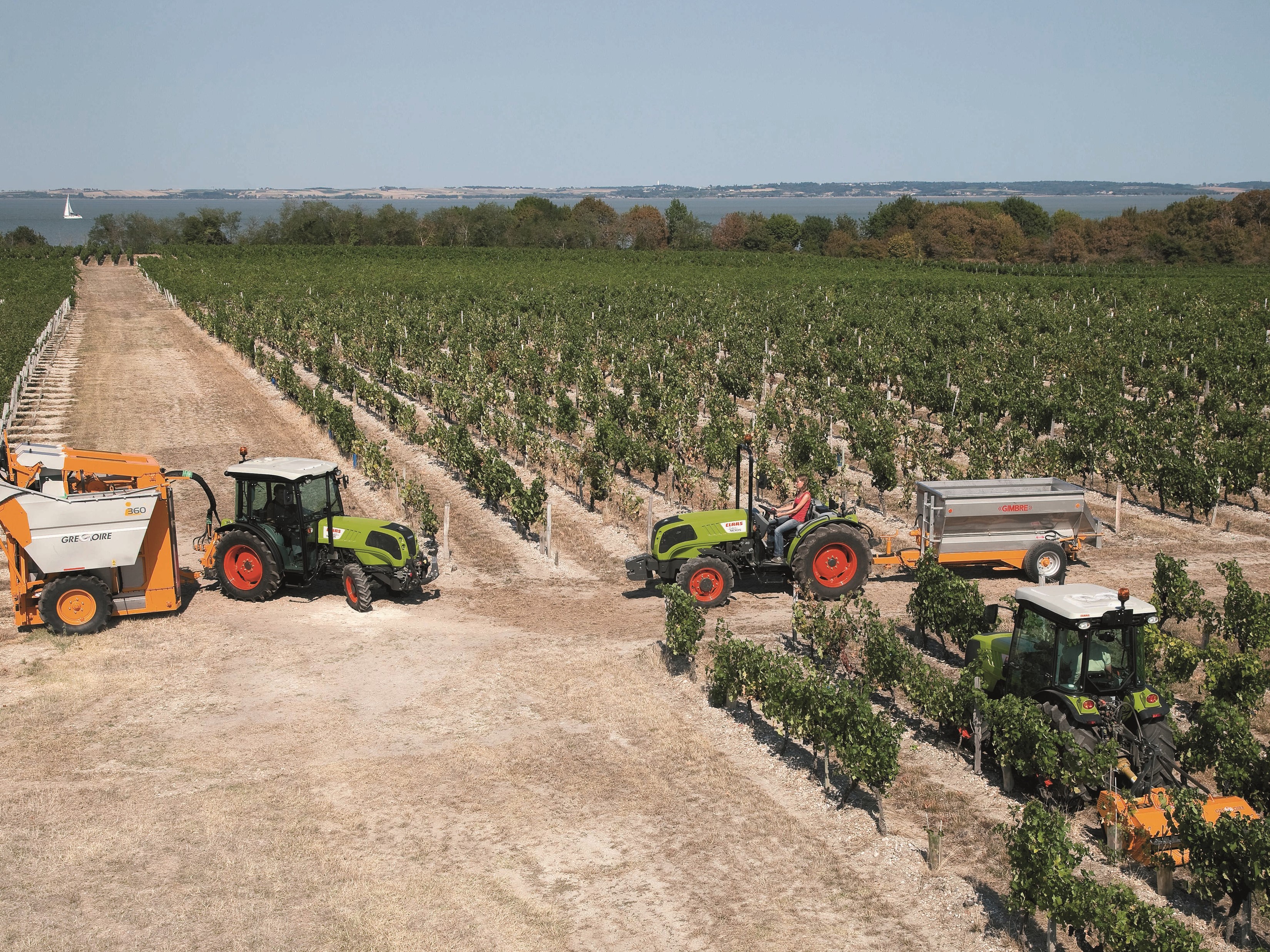Claas Nexos 240 F tractors in a vineyard HD Wallpaper