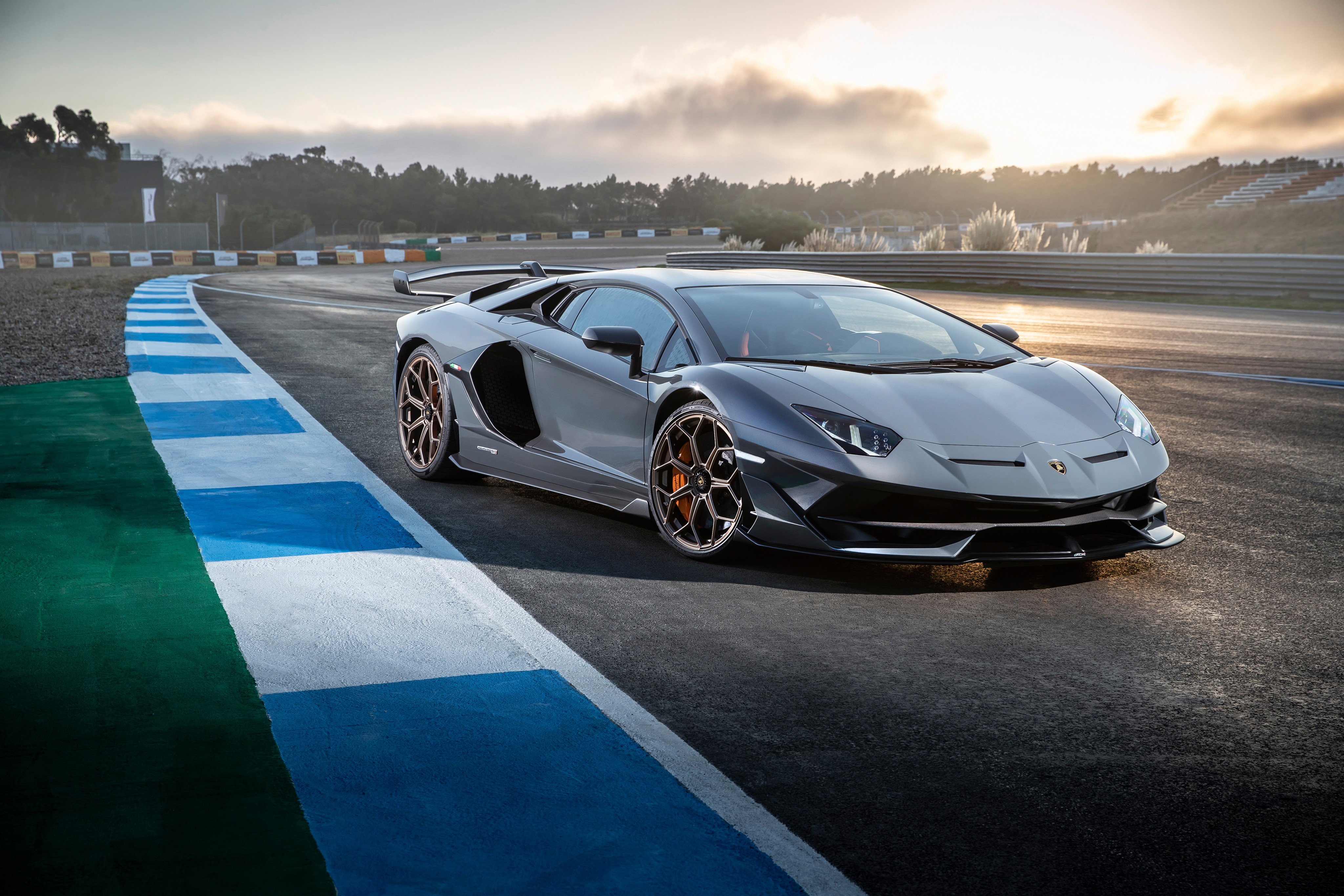Grey Lamborghini Aventador SVJ on a Racetrack HD Wallpaper