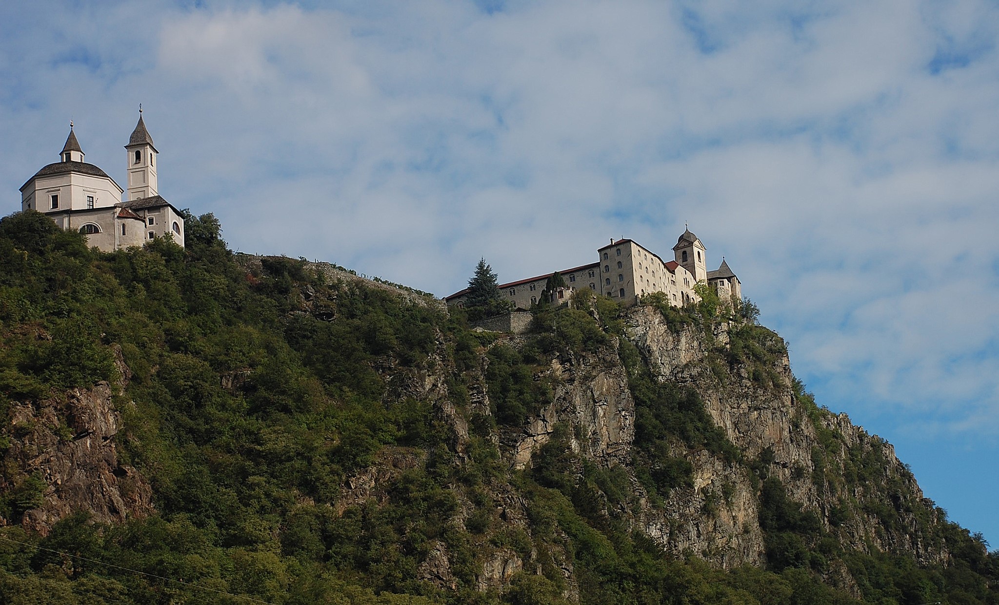 Monastery and church on a rocky cliff in Italy HD Wallpaper