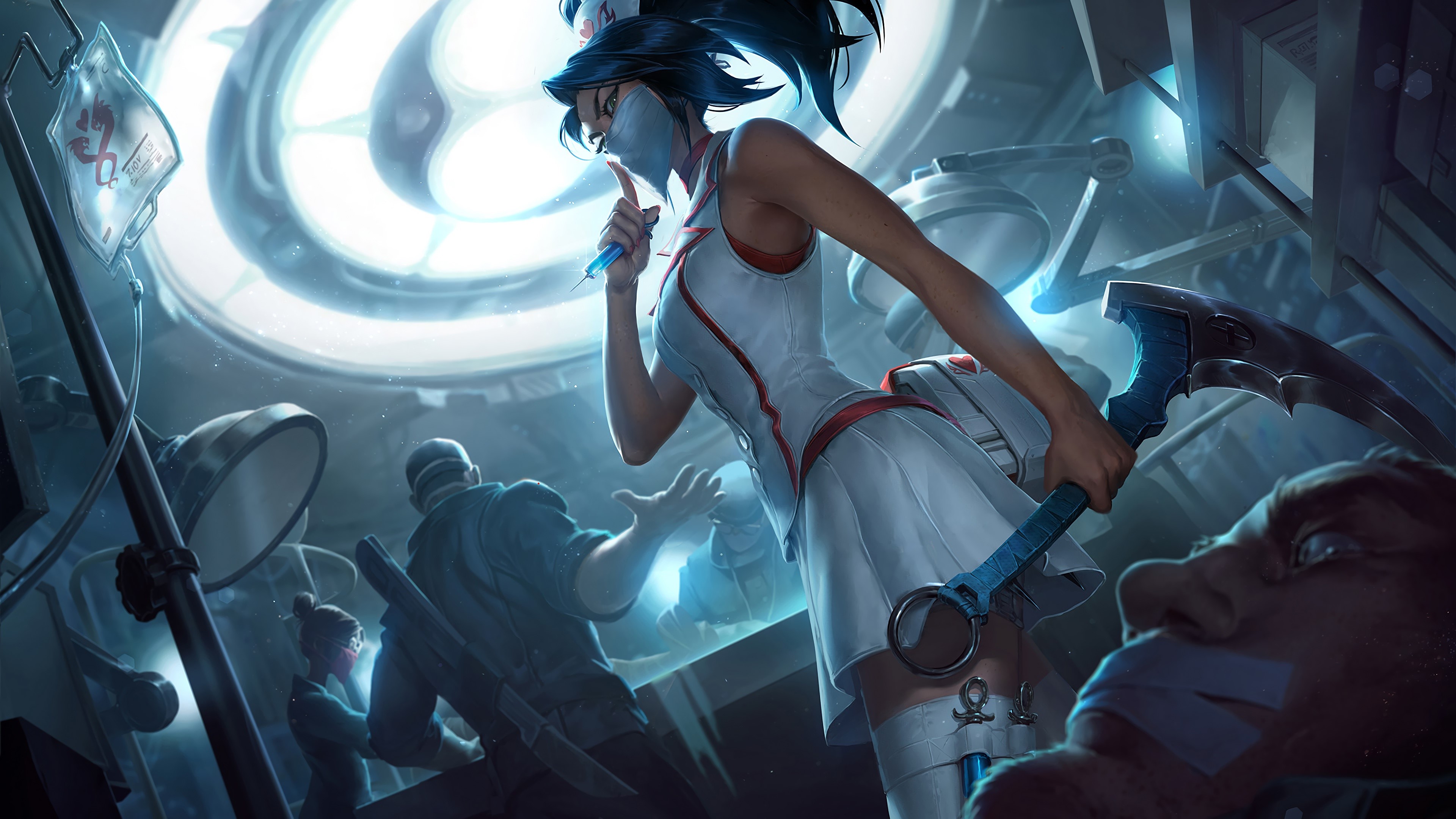 Akali from League of Legends in a nurse costume HD Wallpaper