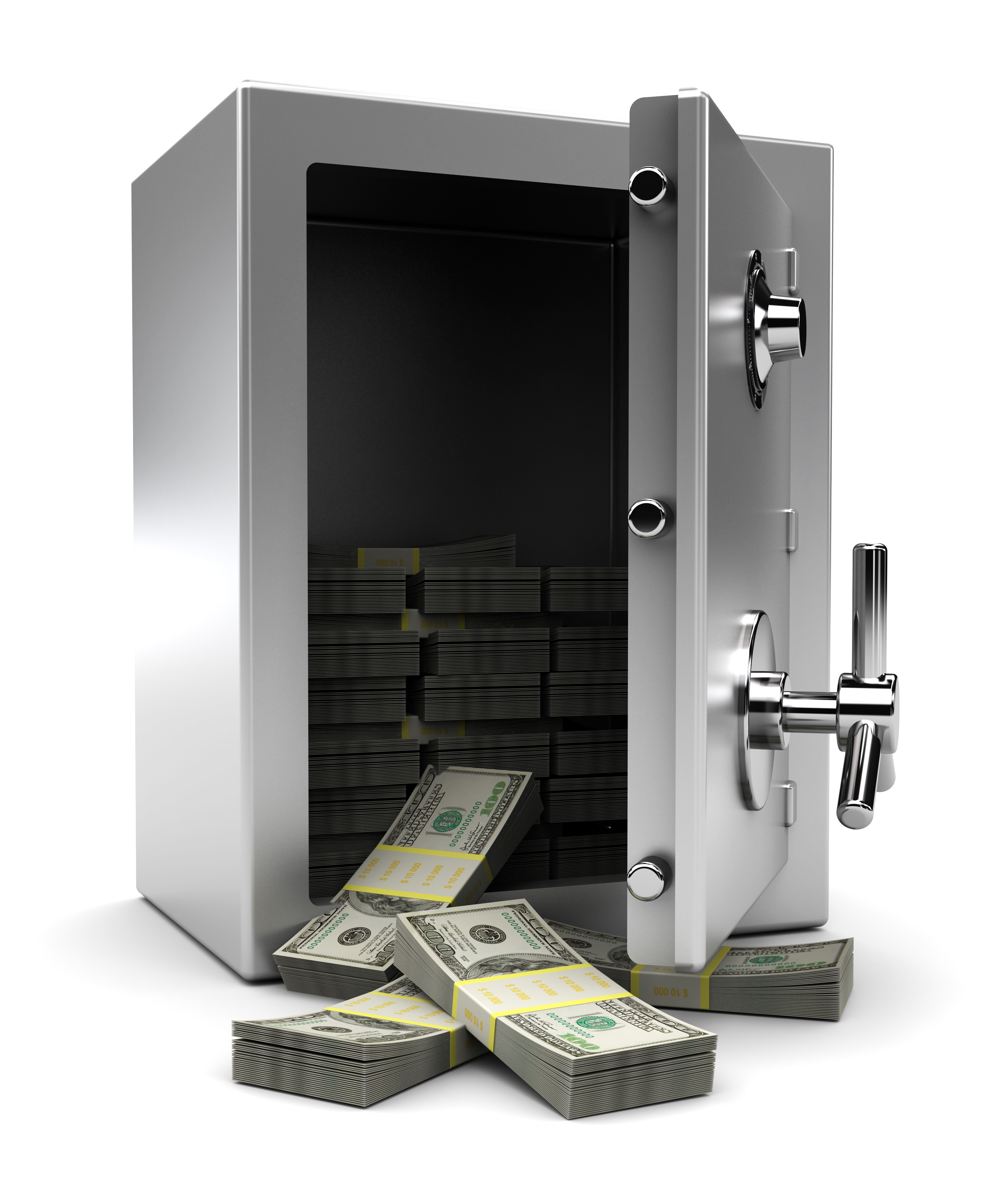 Open safe filled with stacks of US dollar banknotes HD Wallpaper