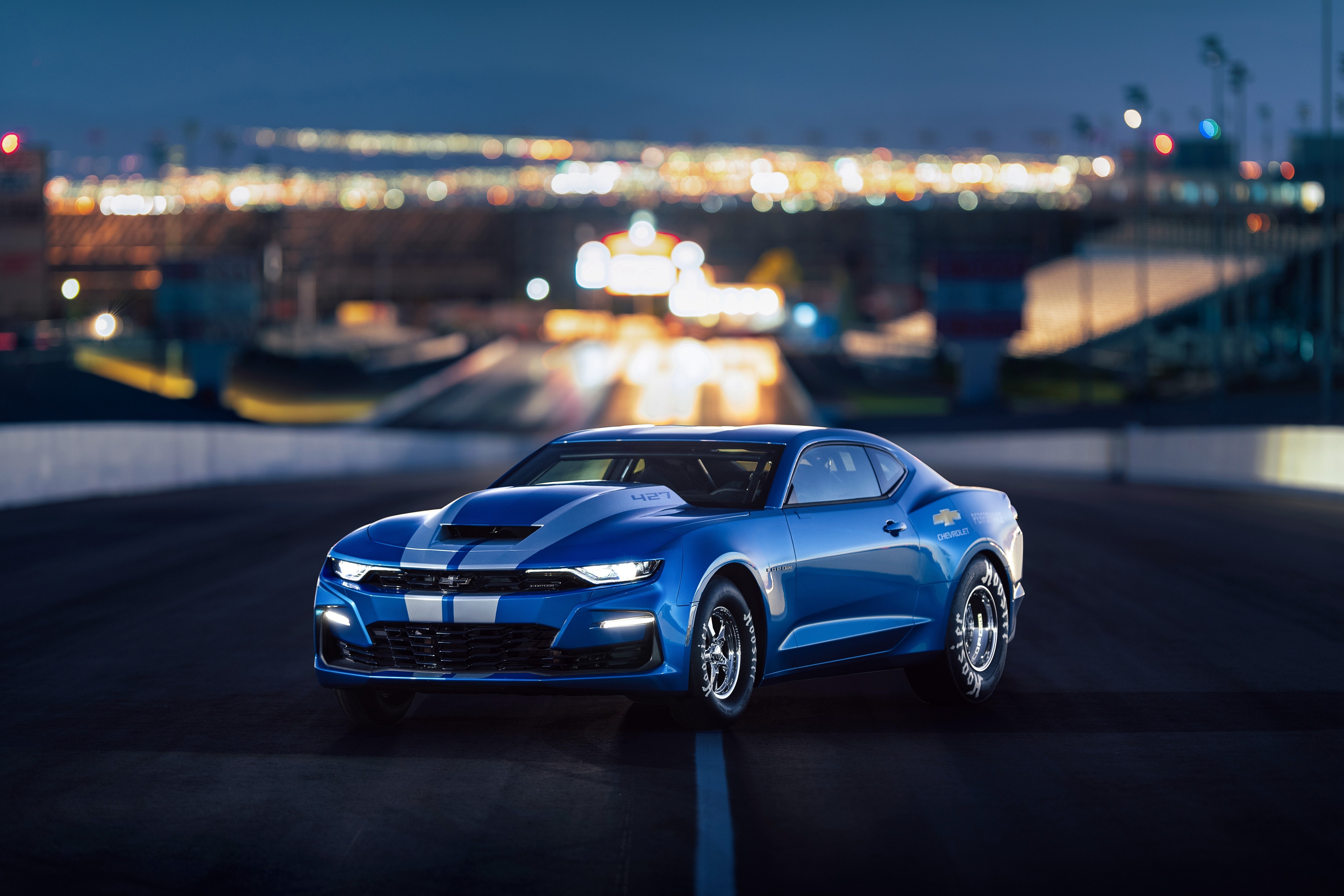 Blue Chevrolet Camaro Drag Car on Track HD Wallpaper
