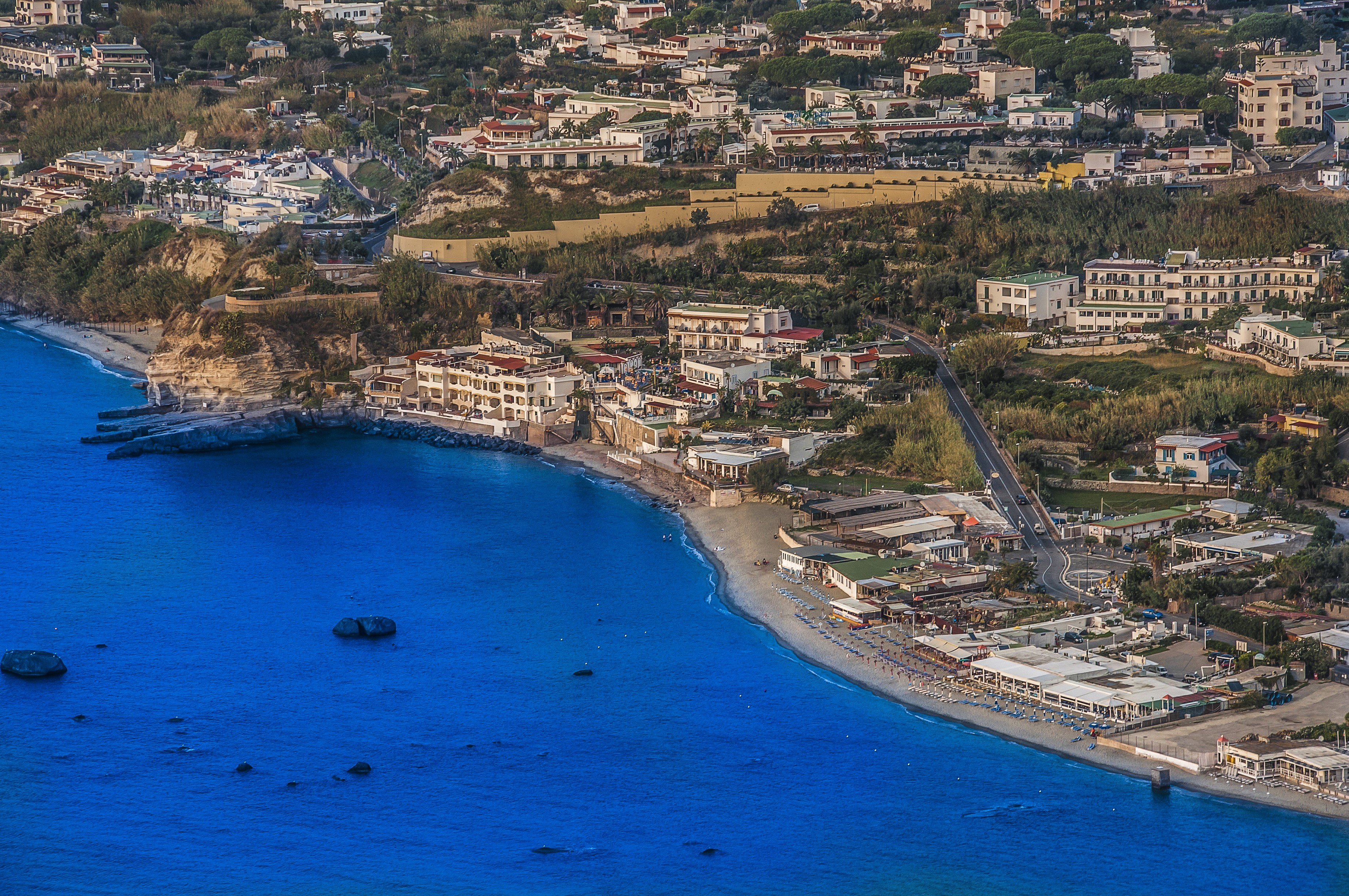 Ischia Citara, Italy coast with houses from above HD Wallpaper