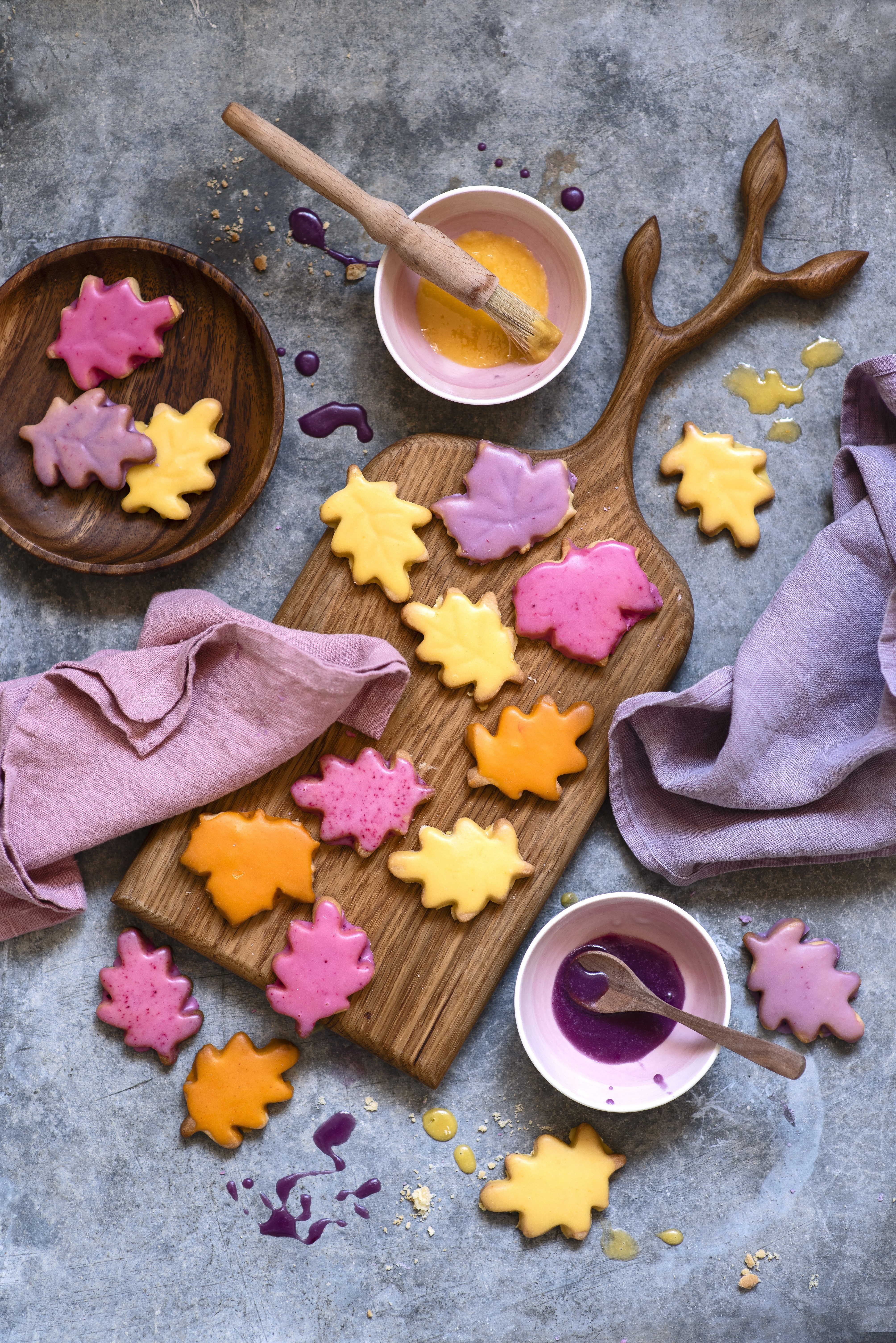 Leaf-shaped cookies with colorful icing HD Phone Wallpaper