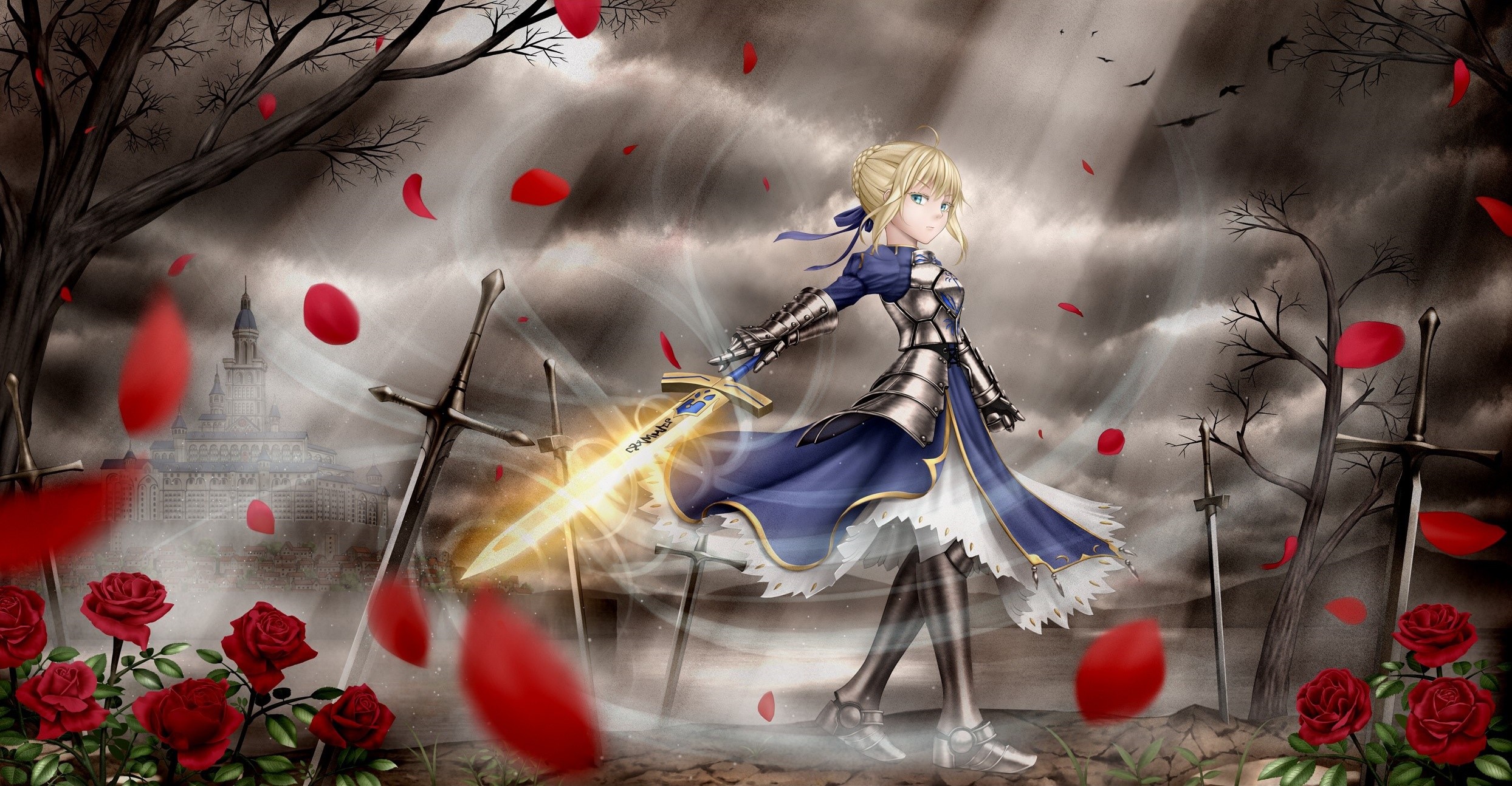 Saber from Fate: Stay Night with glowing sword HD Wallpaper