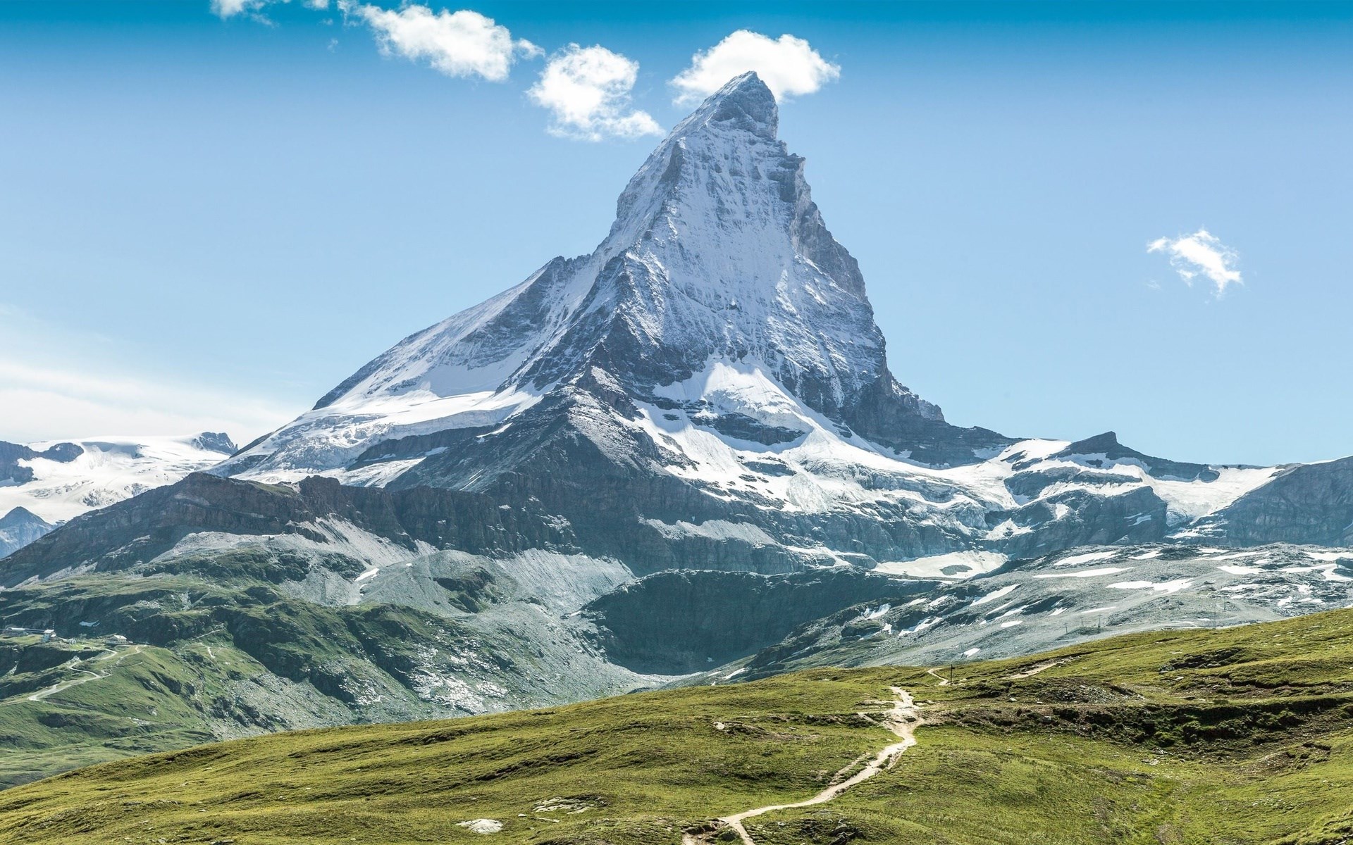 The Matterhorn mountain under a blue sky HD Wallpaper
