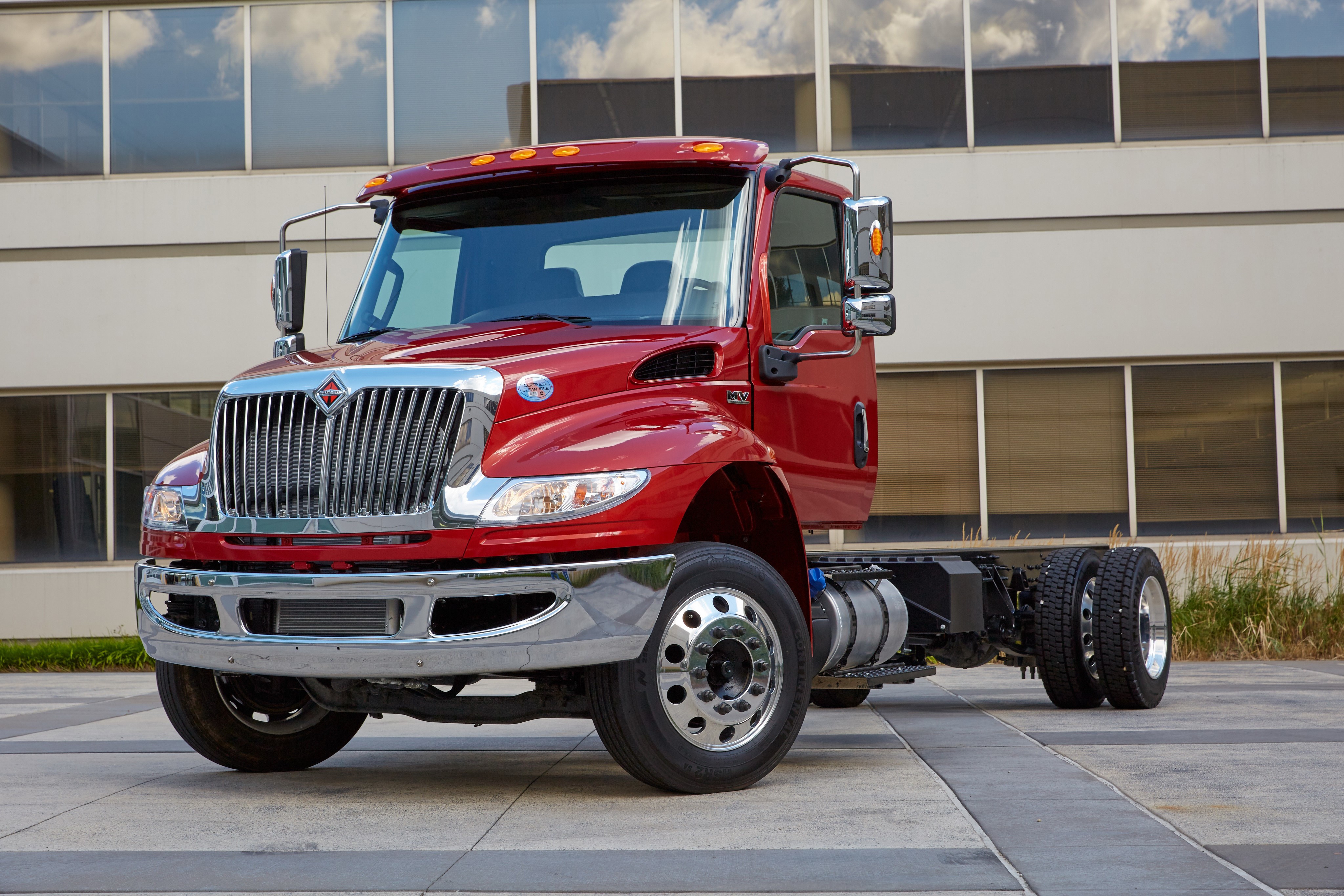 Red International MV Mid Day Cab Chassis Truck HD Wallpaper