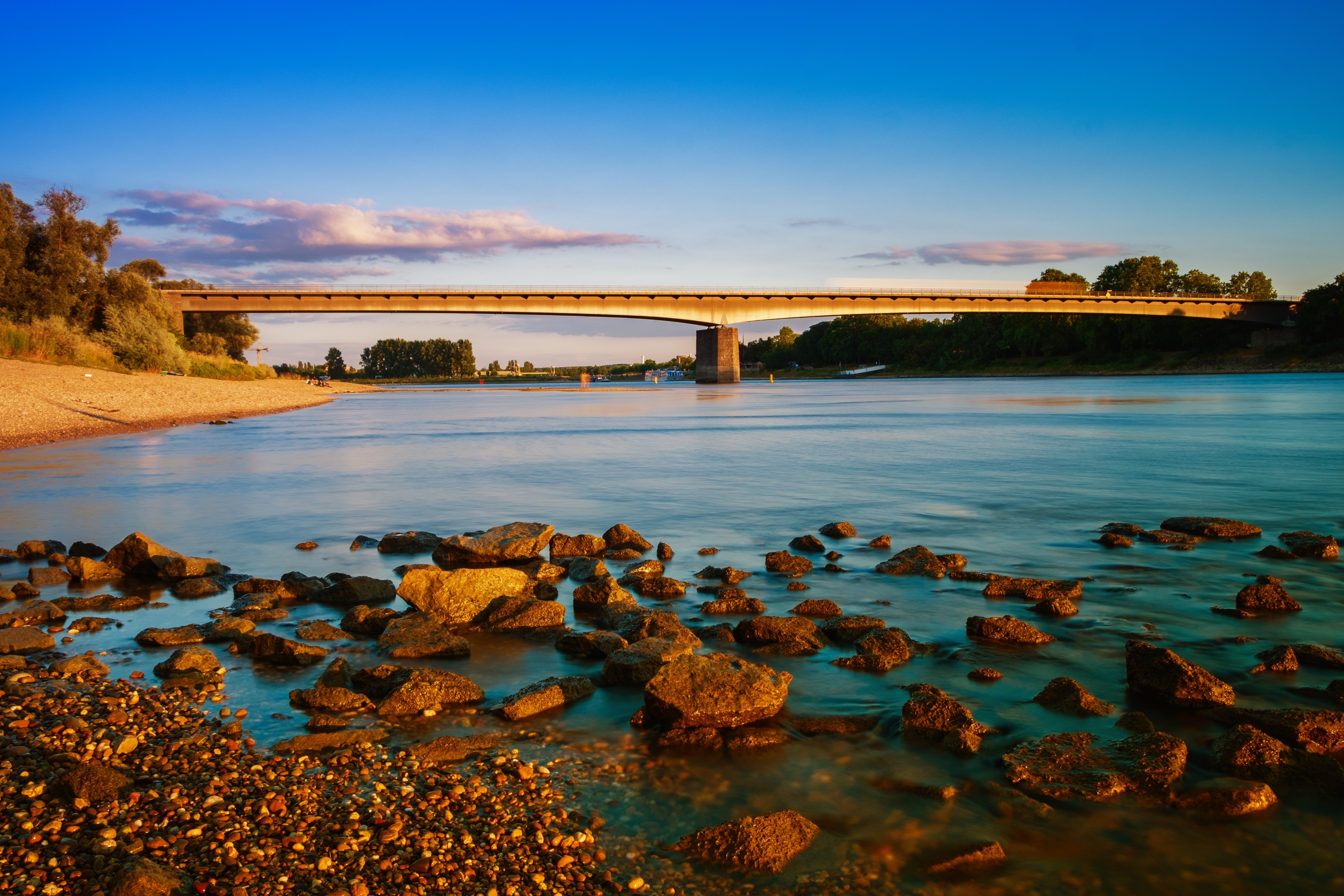 Bridge over the Rhine River with Stones HD Wallpaper