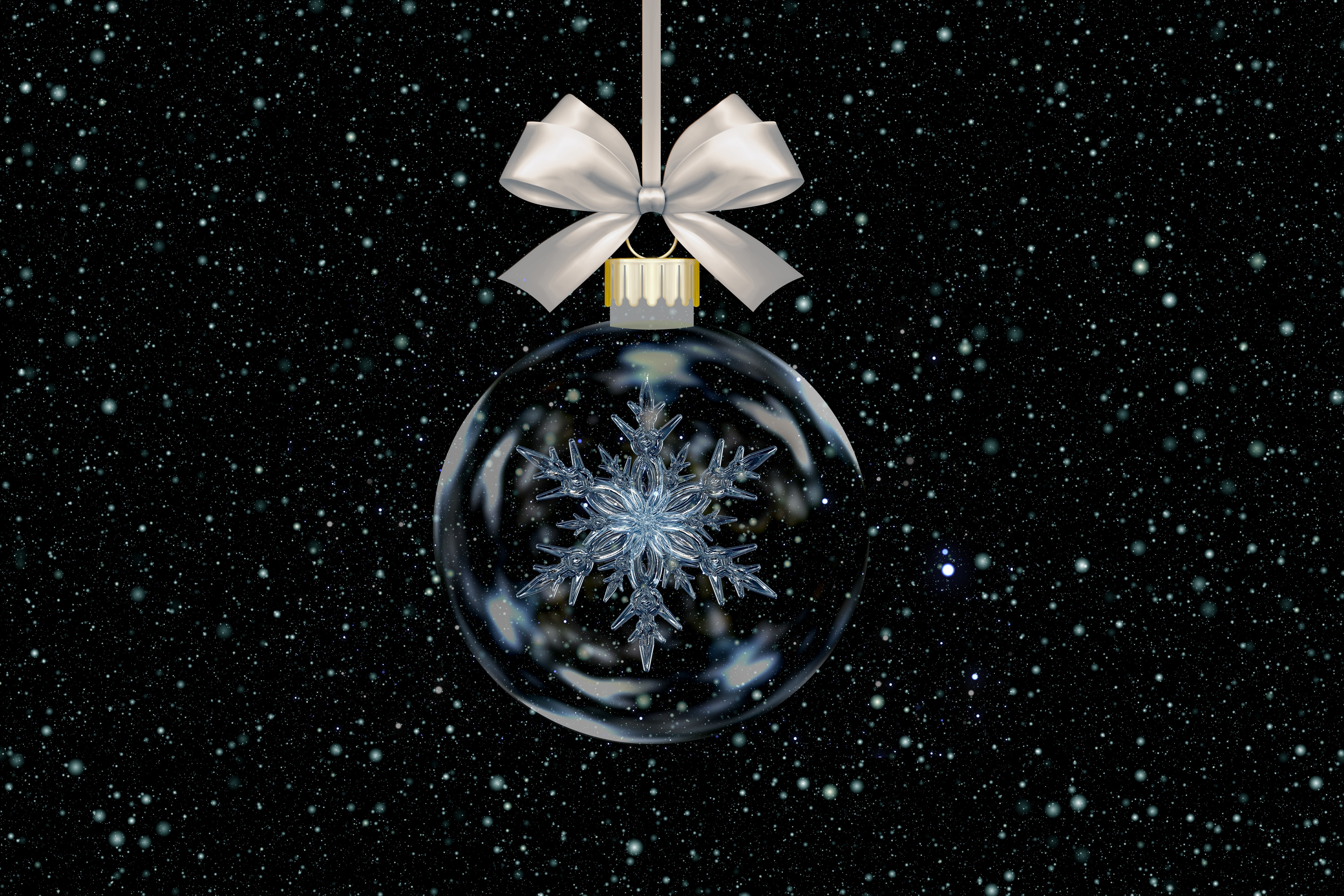 Christmas ornament with snowflake and bow HD Wallpaper