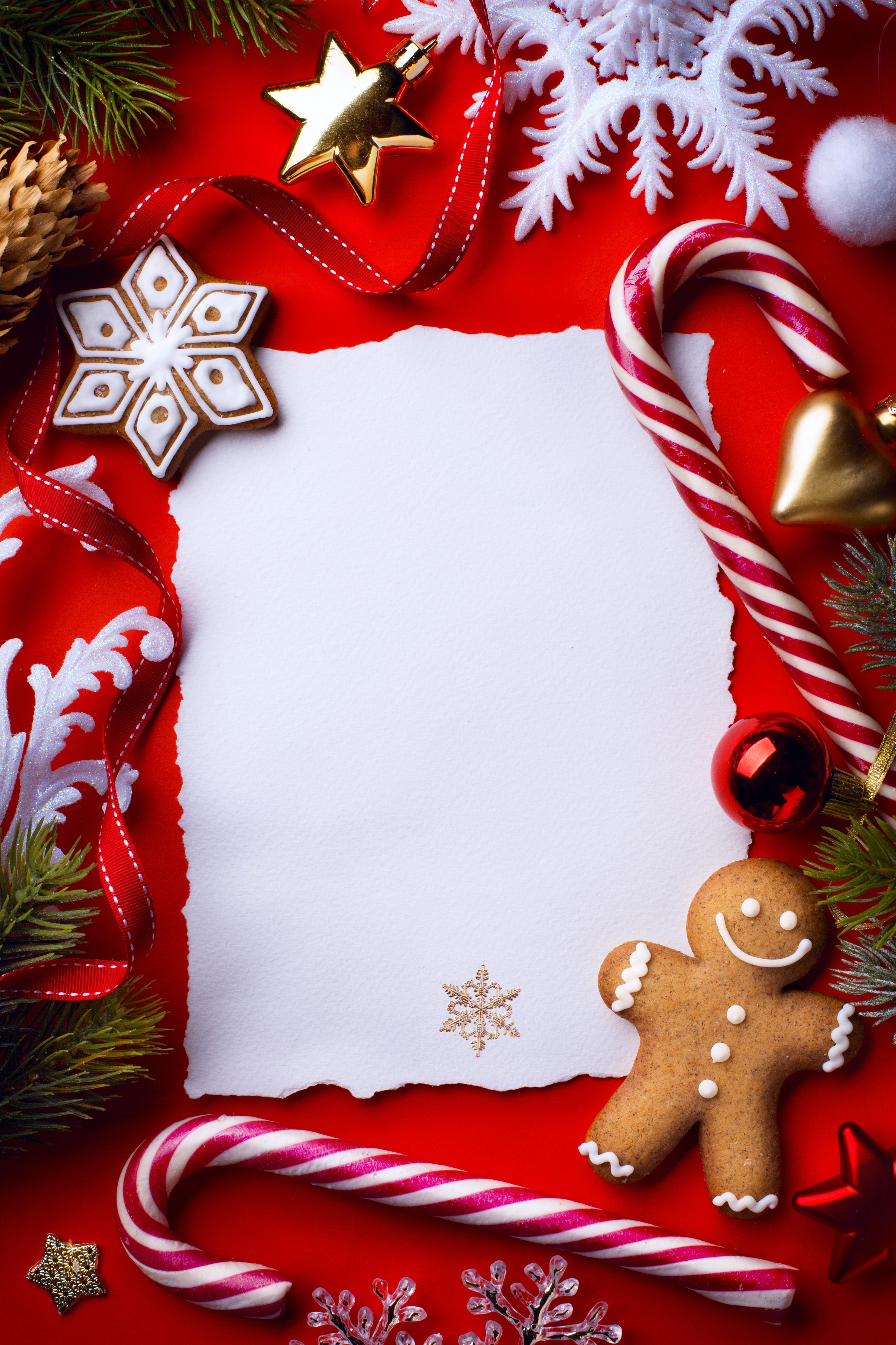 Christmas Greeting Card with Sweets and Decorations HD Phone Wallpaper