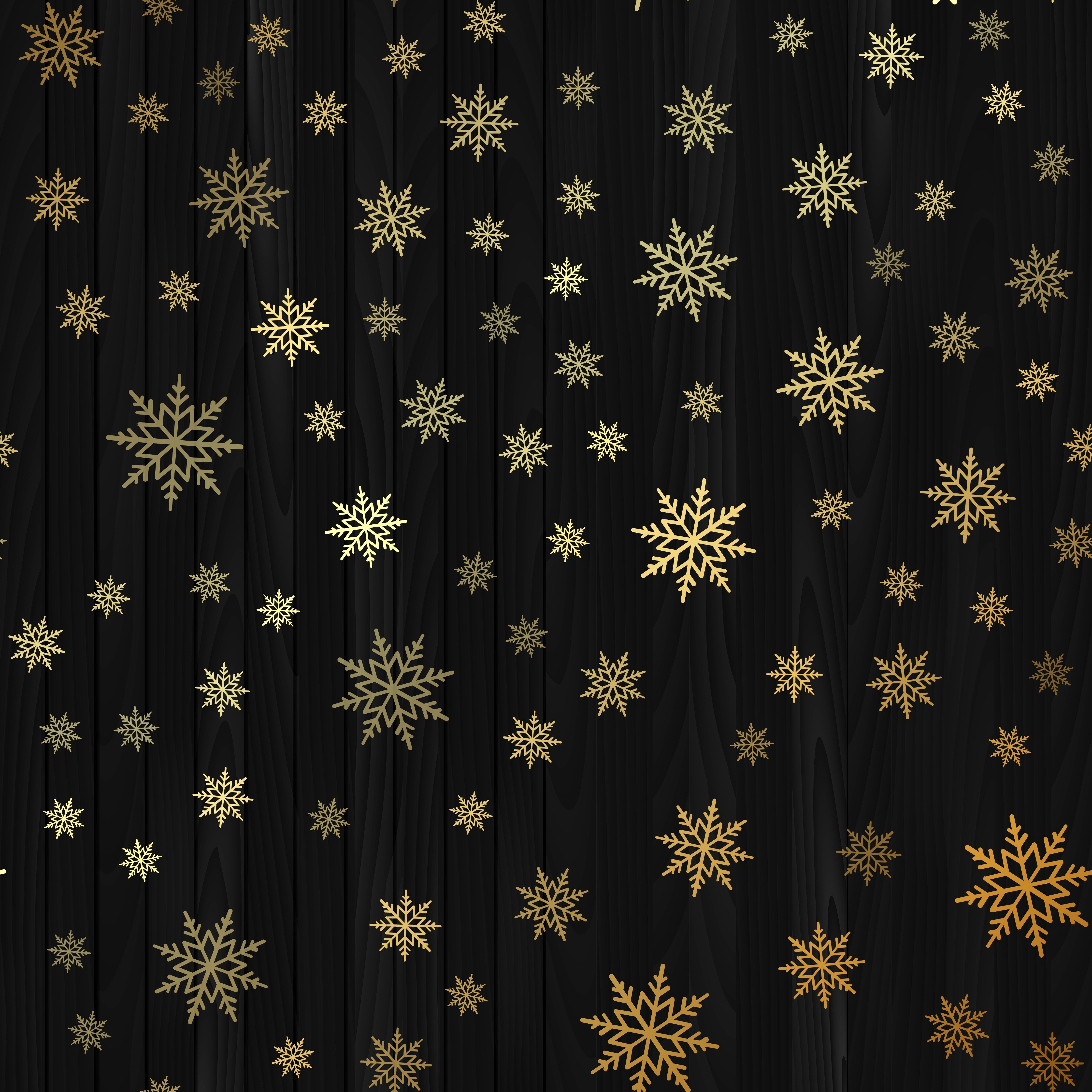 Golden snowflakes on a dark wood texture HD Wallpaper