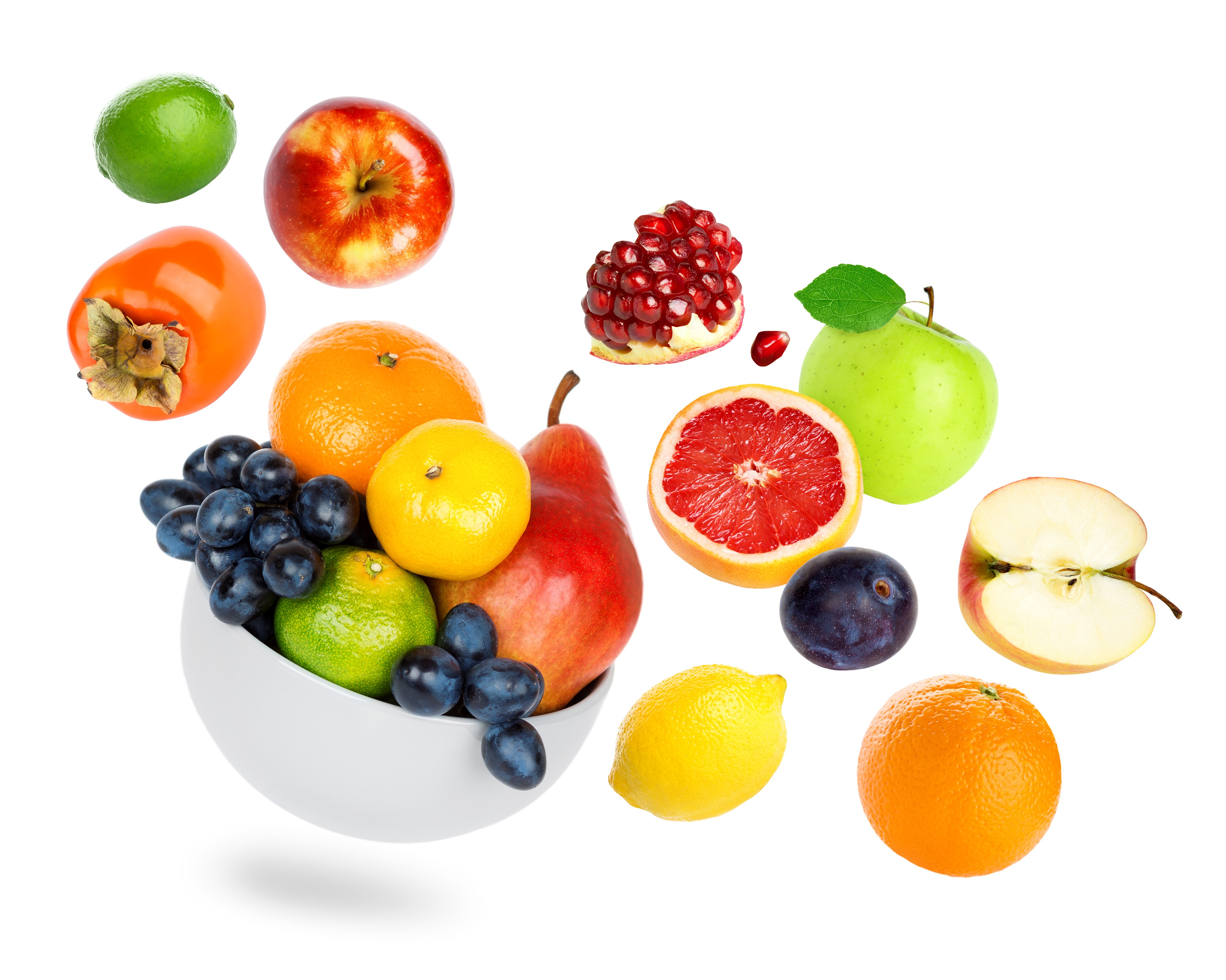 4K Fruit Assortment: Persimmon, Apples, Pomegranate, Grapes, Pears, Plums, Oranges, Grapefruit, Lemon, Lime HD Wallpaper