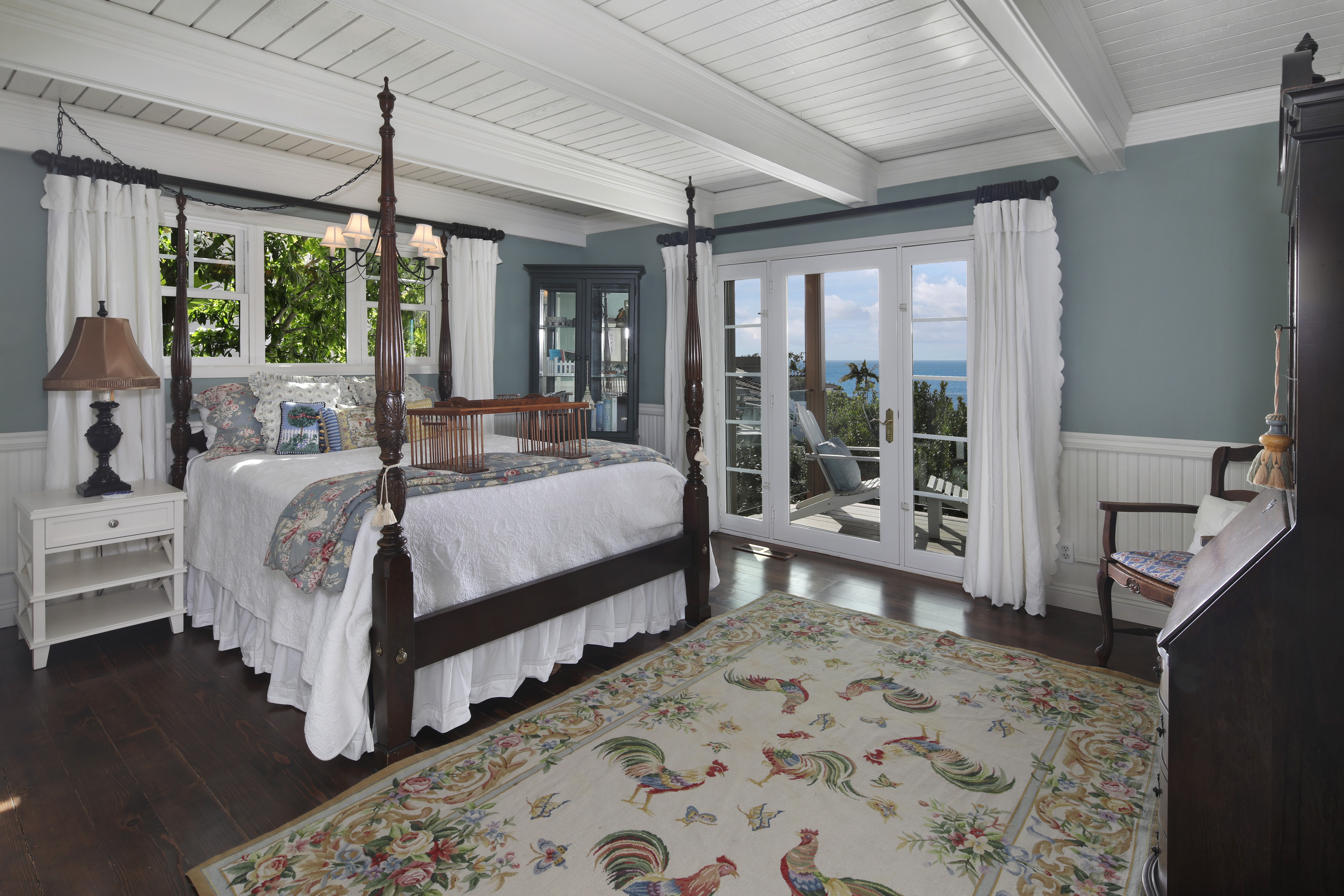 Bedroom with Four-Poster Bed and Ocean View HD Wallpaper