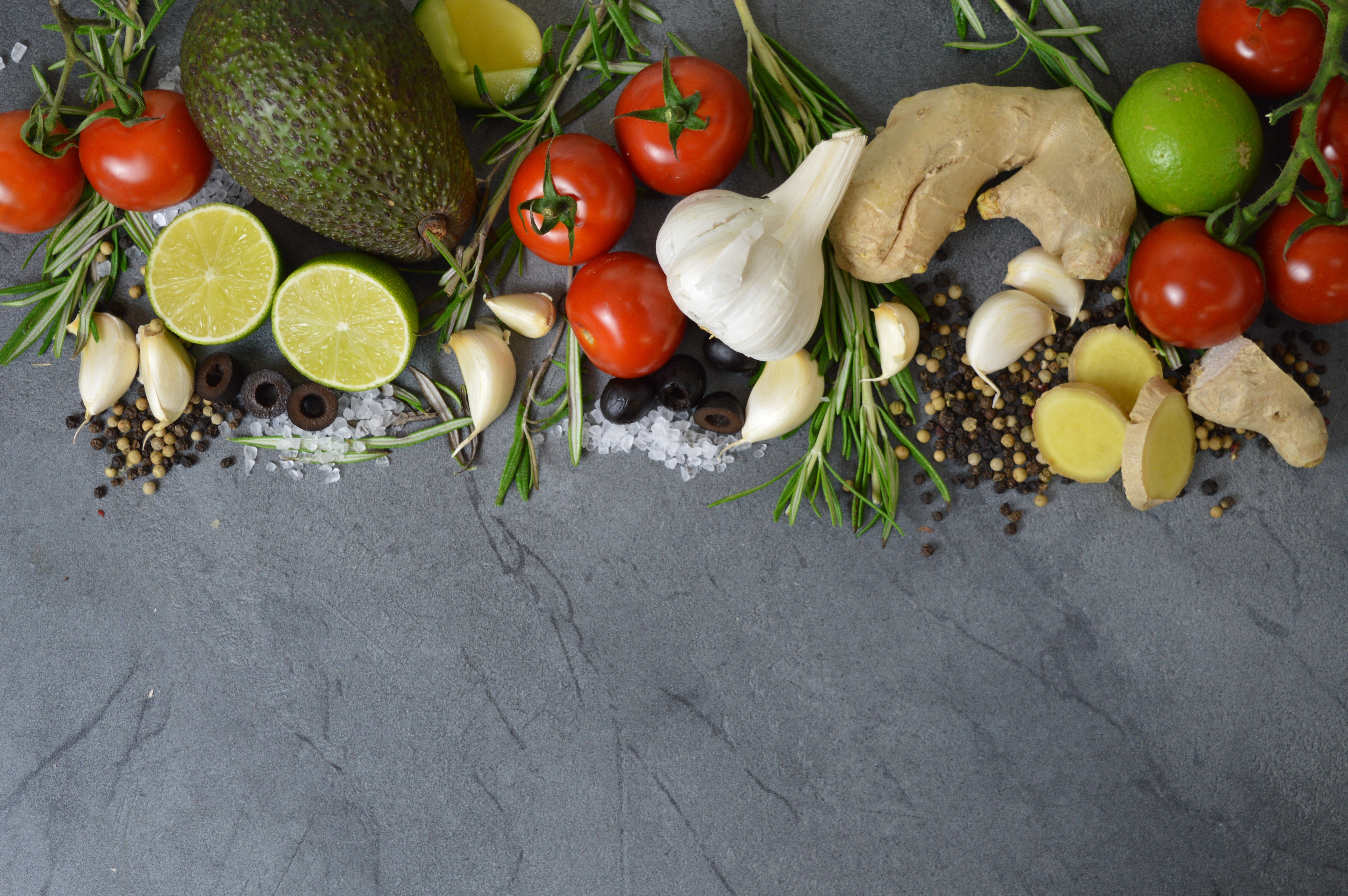 Tomatoes, Garlic, Avocado, Lime, Spices, and Rosemary HD Wallpaper