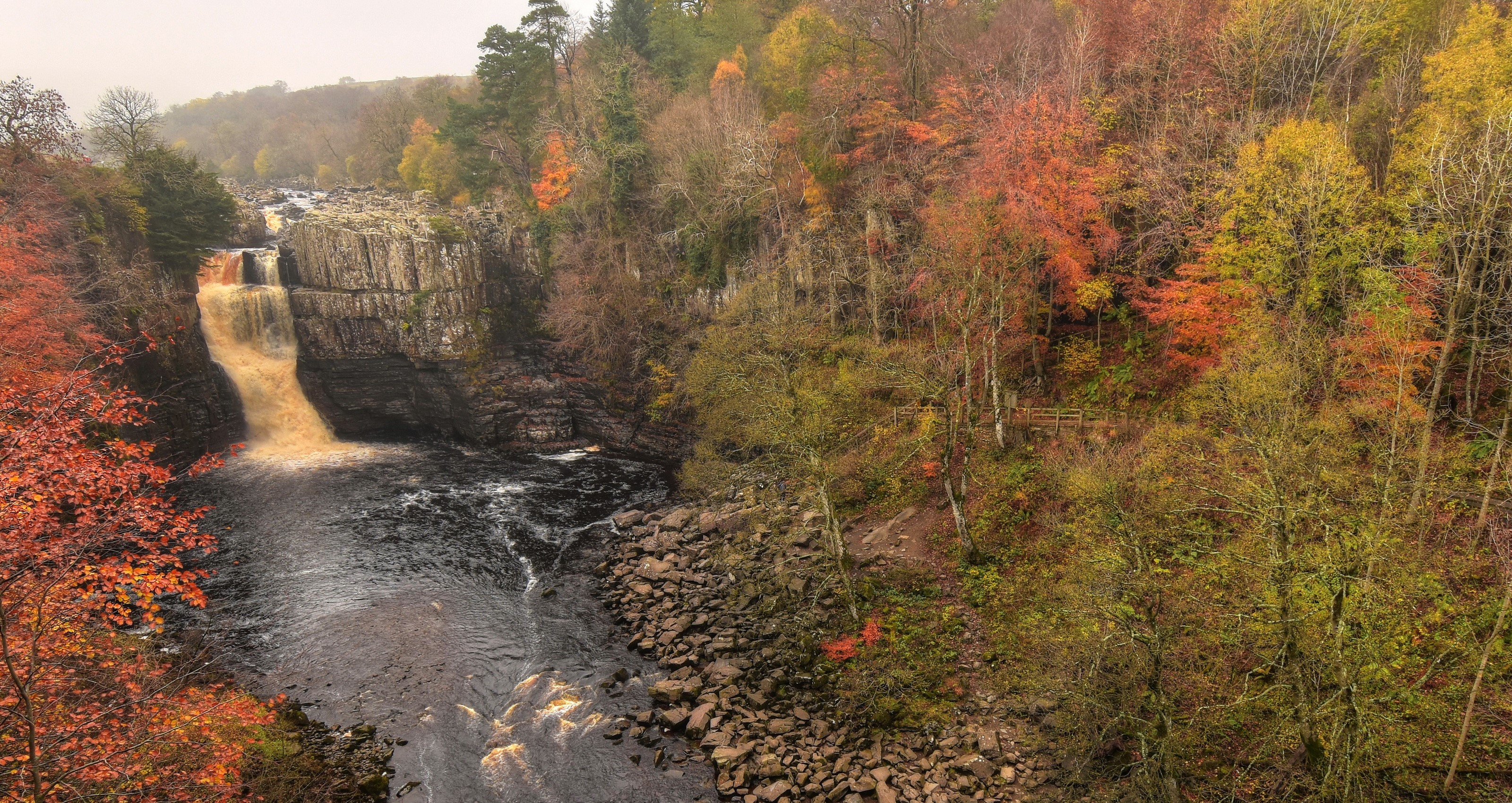 High Force Waterfall in Autumn, Holwick, England HD Wallpaper