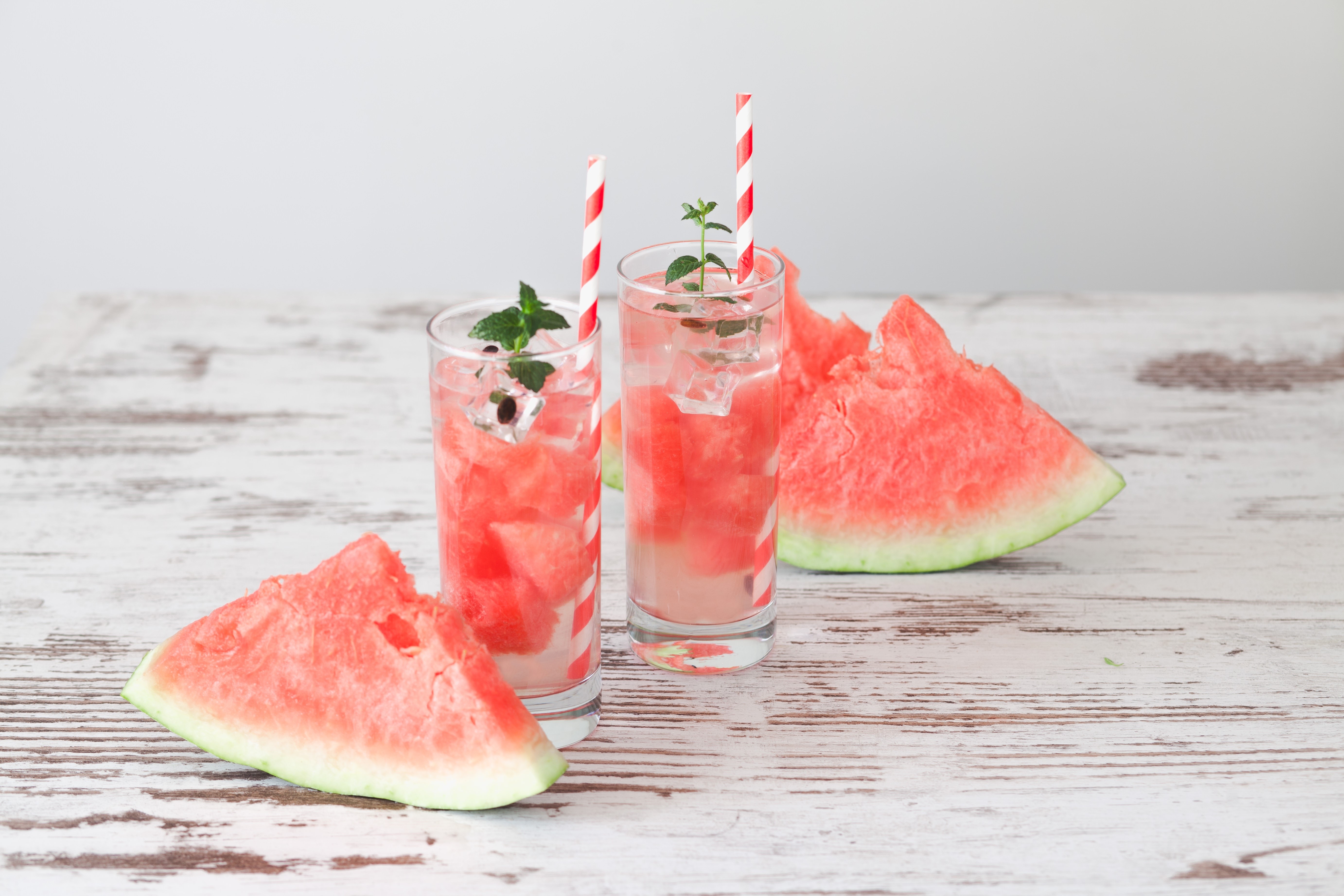 Watermelon Juice in Highball Glasses with Slices HD Wallpaper