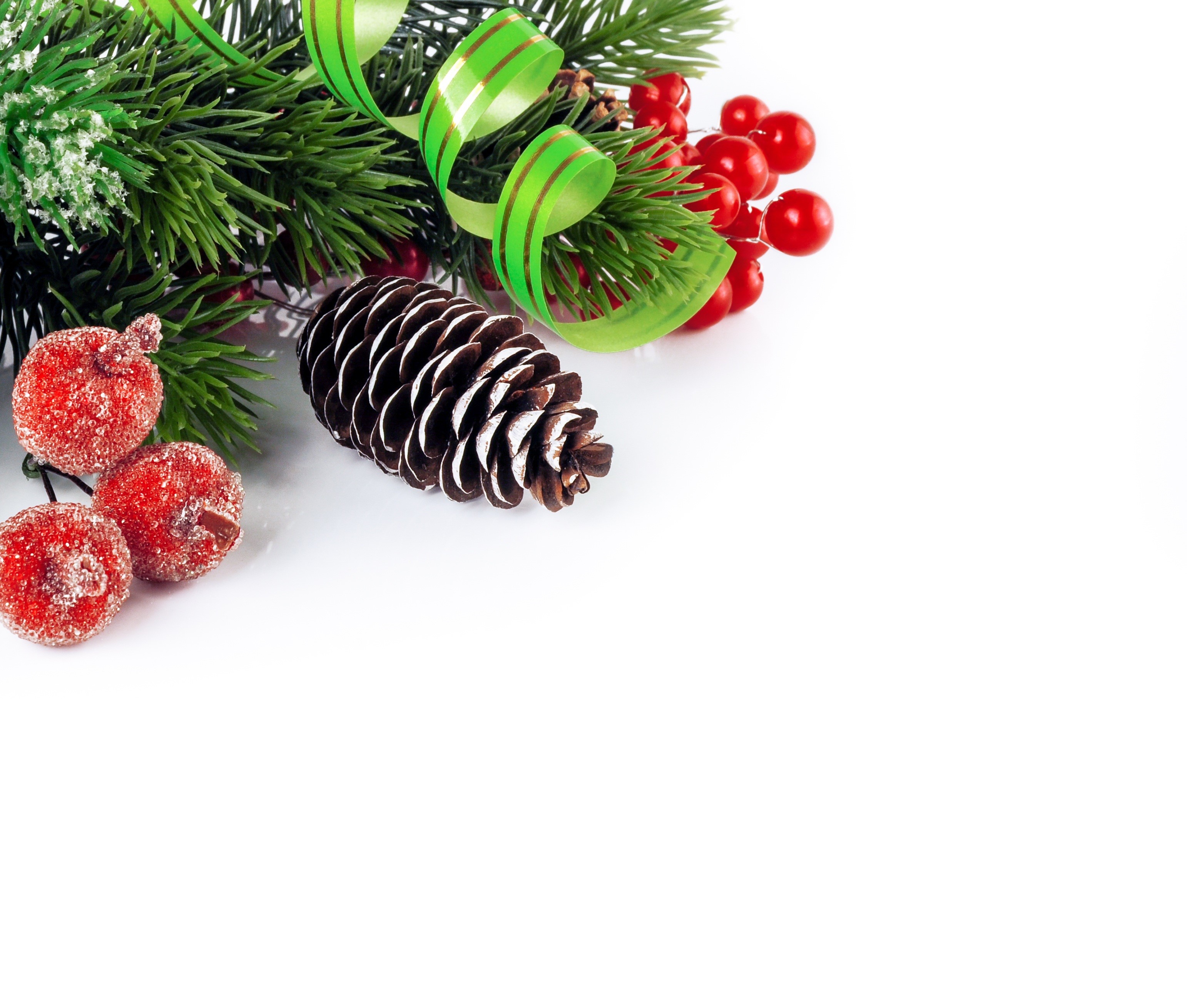Christmas decoration with pine cone and berries HD Wallpaper