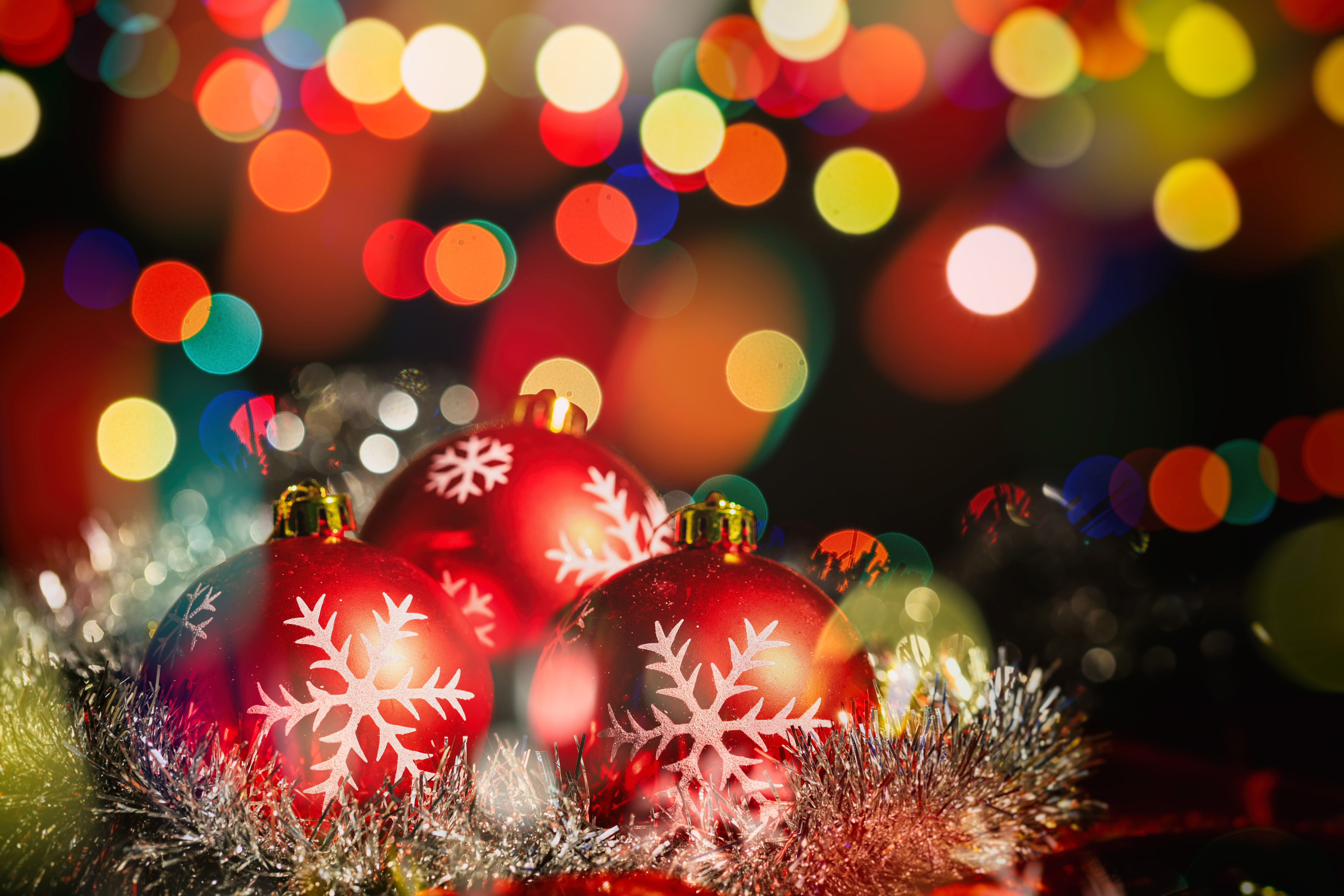 Christmas Ornaments with Bokeh Lights HD Wallpaper