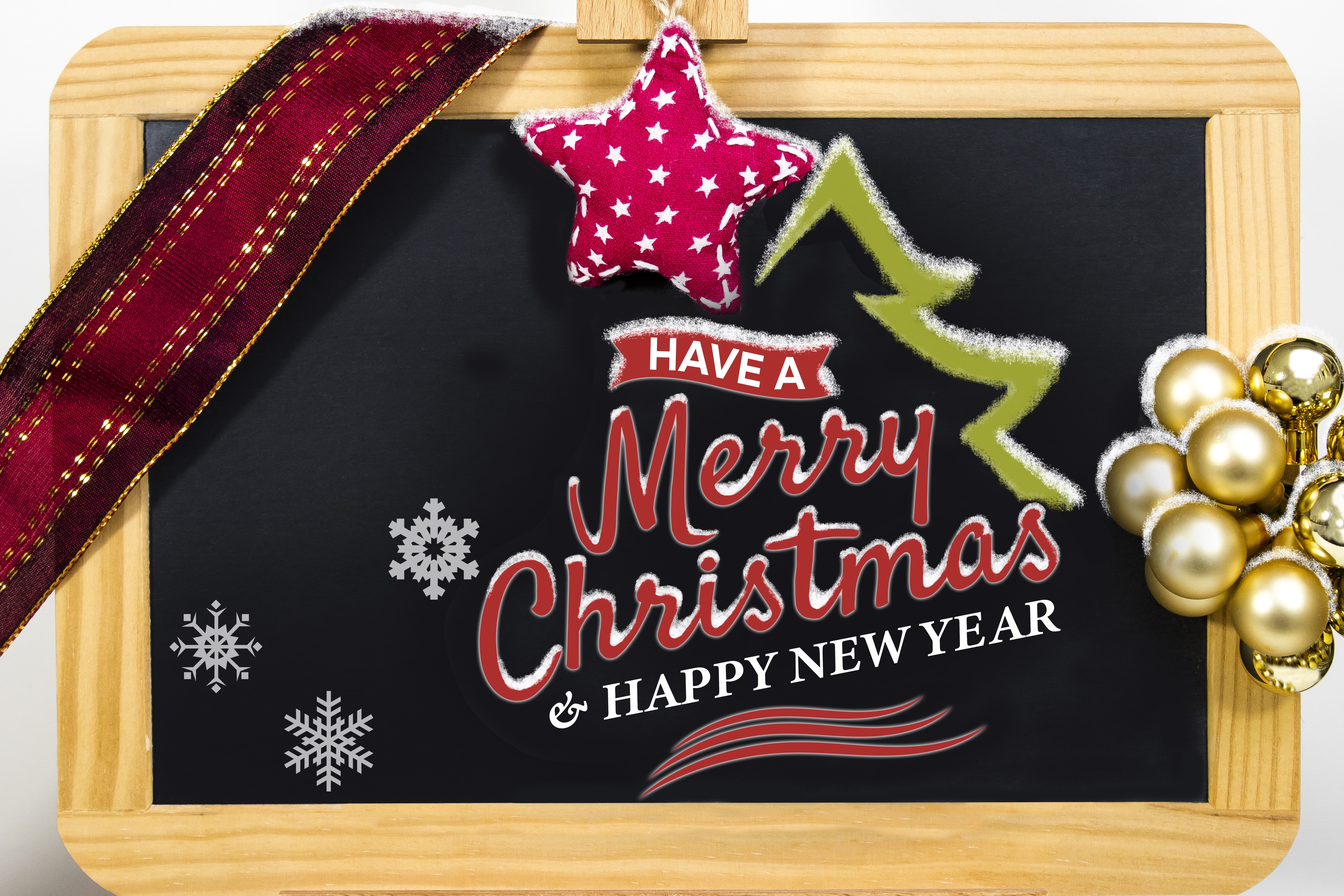 Christmas chalkboard with decorations and text HD Wallpaper