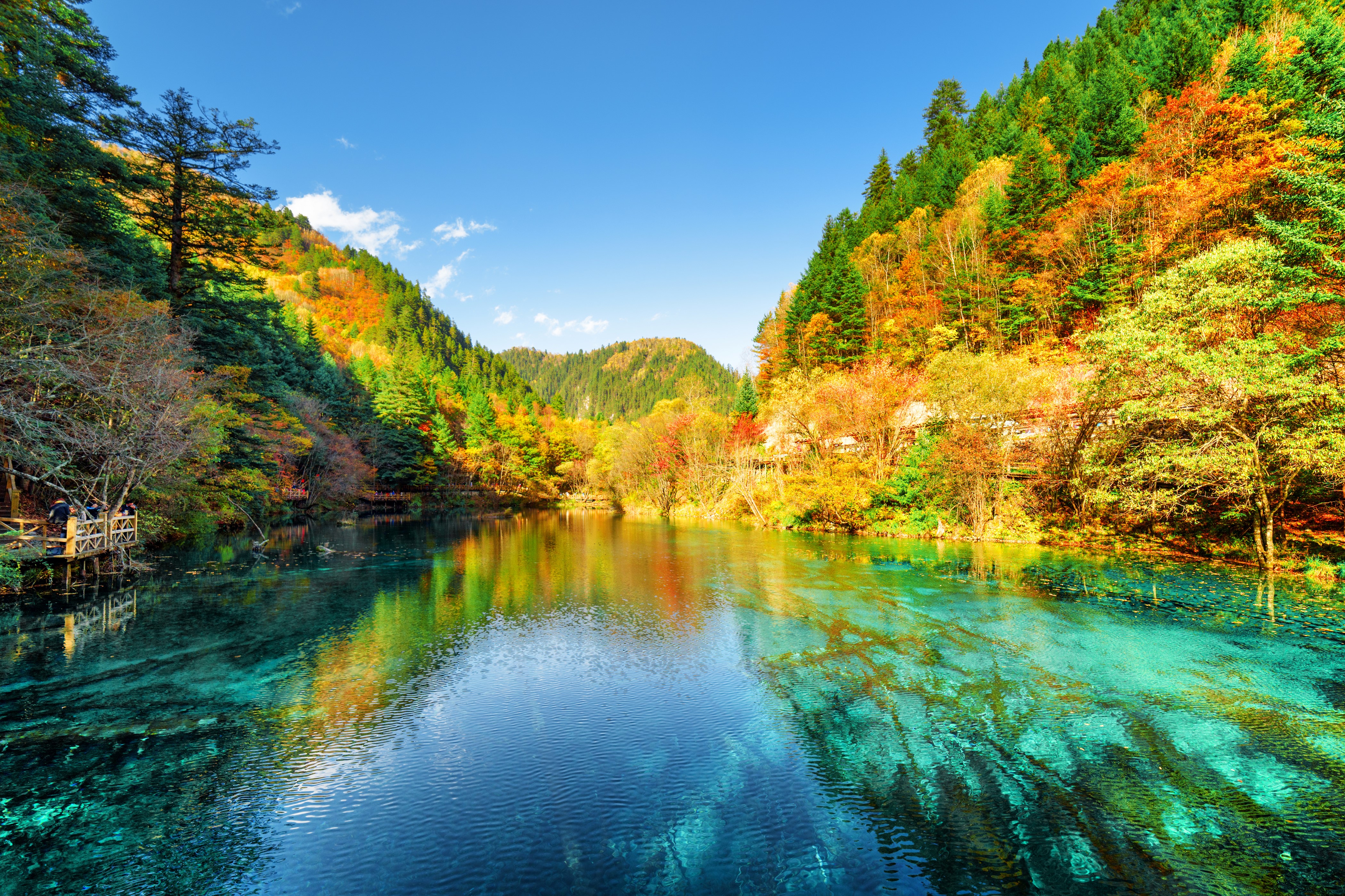 4K Jiuzhaigou Park Autumn Mountains Lake Scenery HD Wallpaper