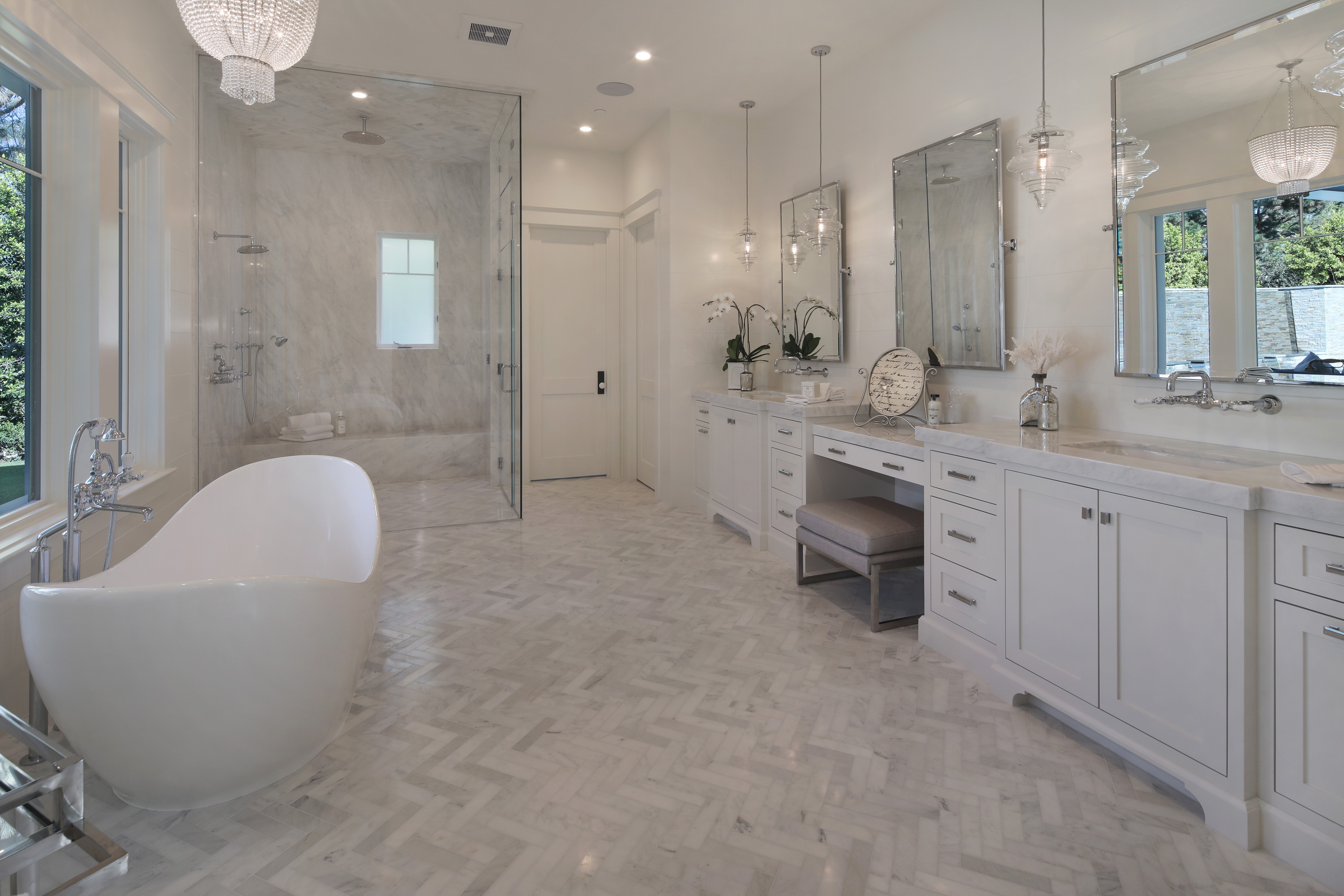 Luxury bathroom with freestanding tub and vanity HD Wallpaper